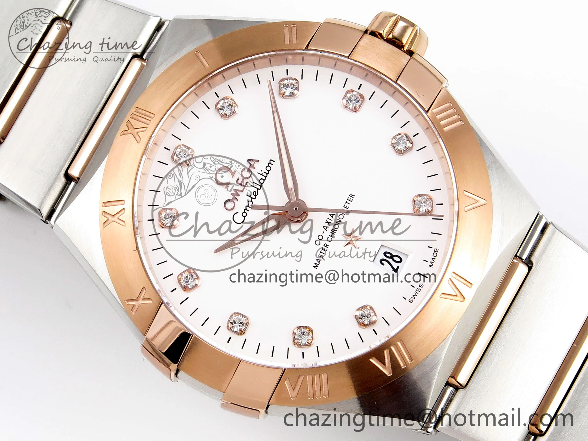 Constellation 39mm SS RG ASWF 1:1 Best Edition White Diamonds Dial on SS RG Bracelet A8800