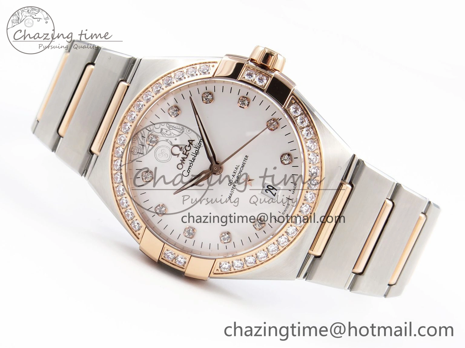 Constellation 39mm SS RG Diamonds Bezel ASWF 1:1 Best Edition White Diamonds Dial on SS RG Bracelet A8800