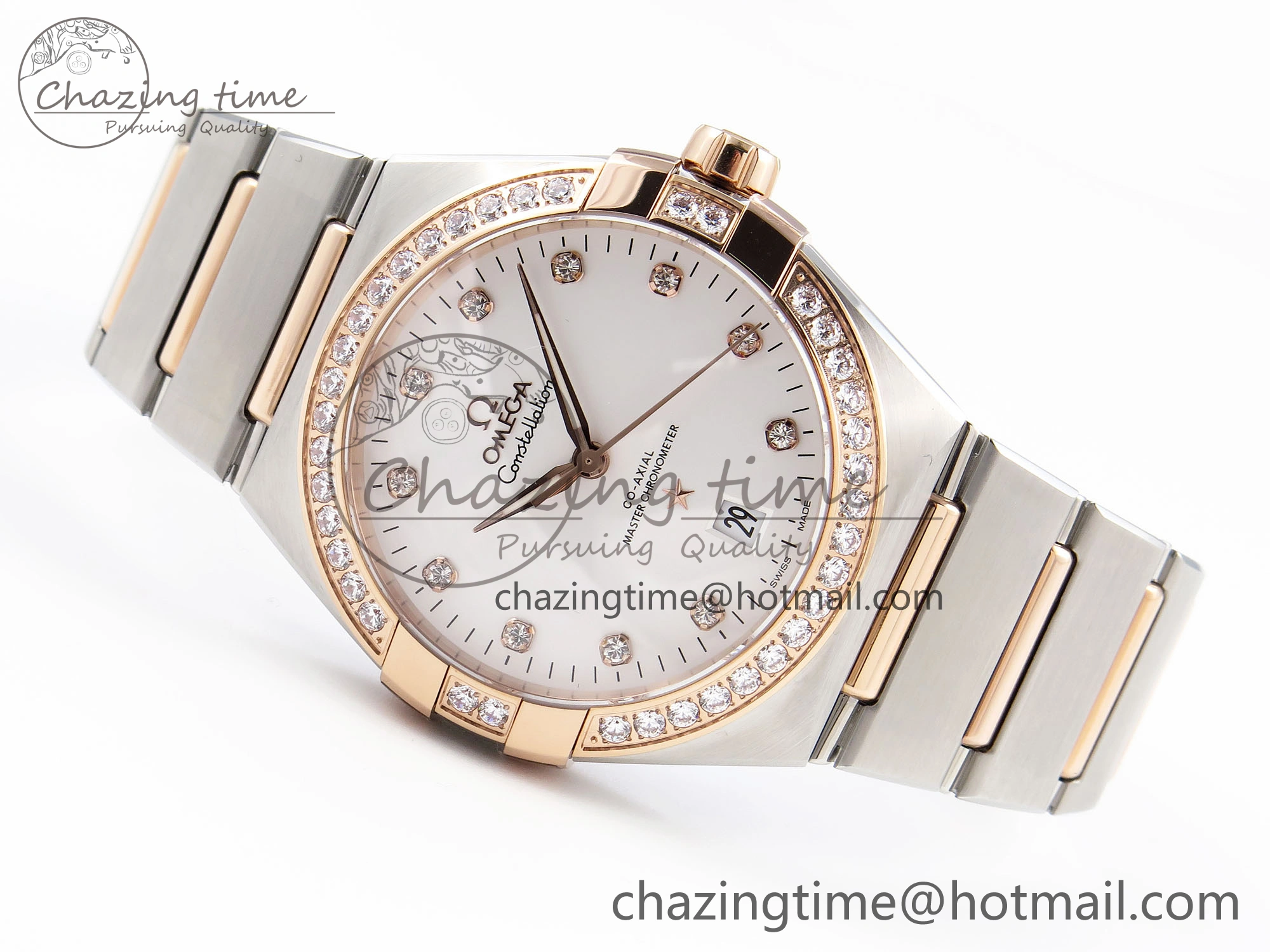 Constellation 39mm SS RG Diamonds Bezel ASWF 1:1 Best Edition White Diamonds Dial on SS RG Bracelet A8800