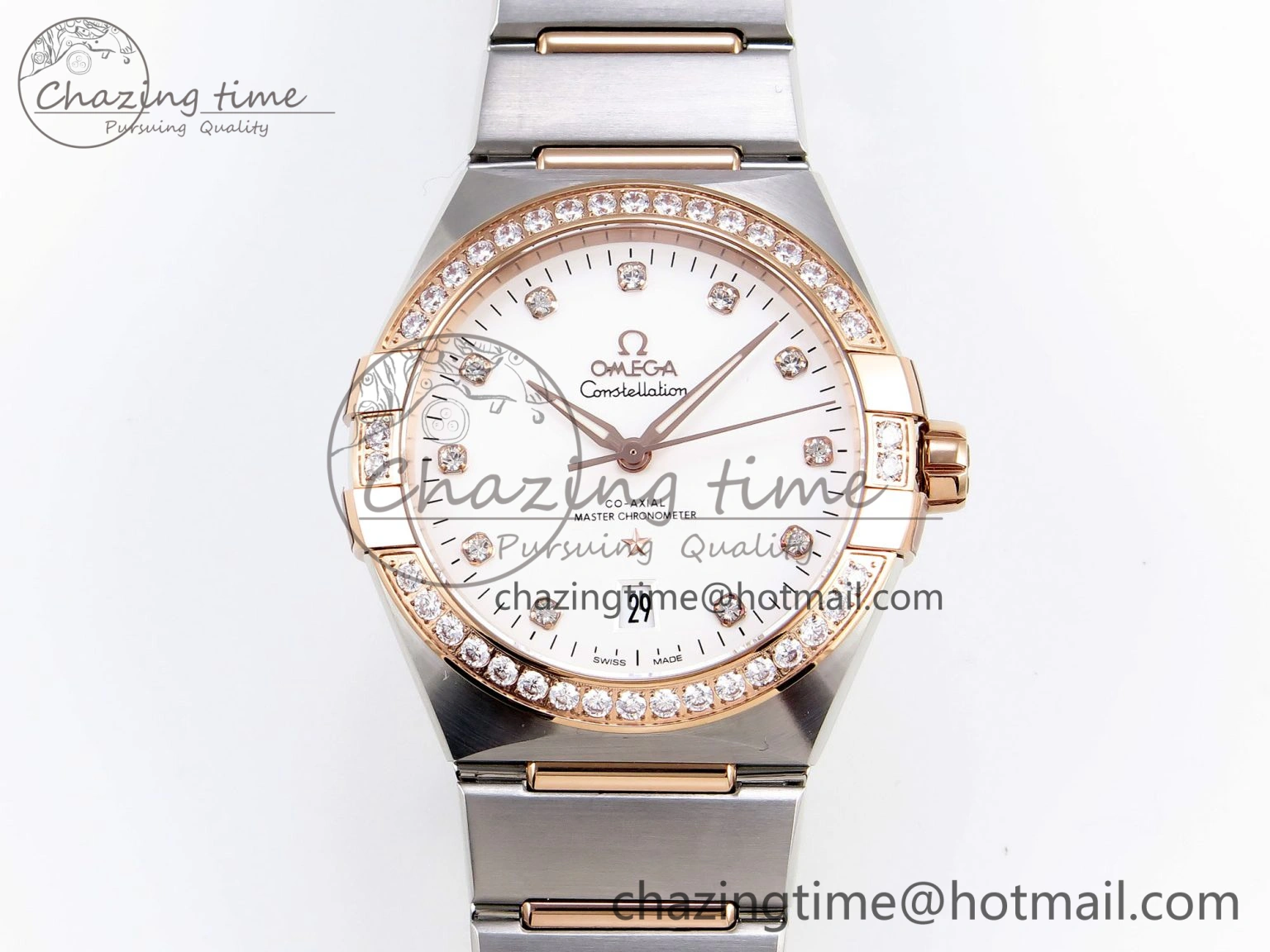 Constellation 39mm SS RG Diamonds Bezel ASWF 1:1 Best Edition White Diamonds Dial on SS RG Bracelet A8800