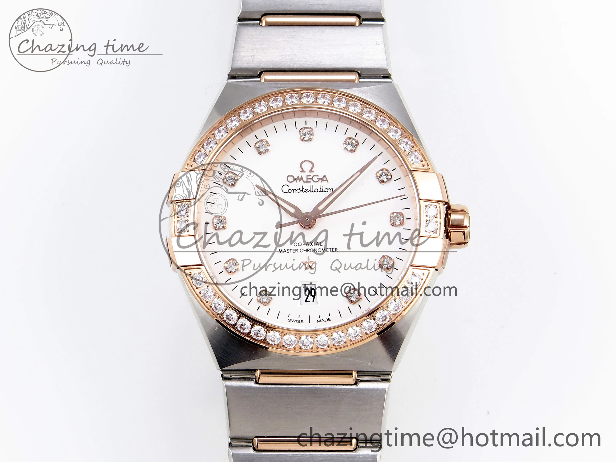 Constellation 39mm SS RG Diamonds Bezel ASWF 1:1 Best Edition White Diamonds Dial on SS RG Bracelet A8800