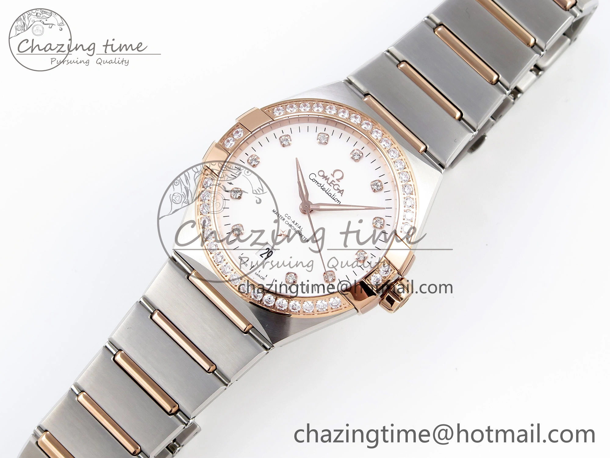 Constellation 39mm SS RG Diamonds Bezel ASWF 1:1 Best Edition White Diamonds Dial on SS RG Bracelet A8800
