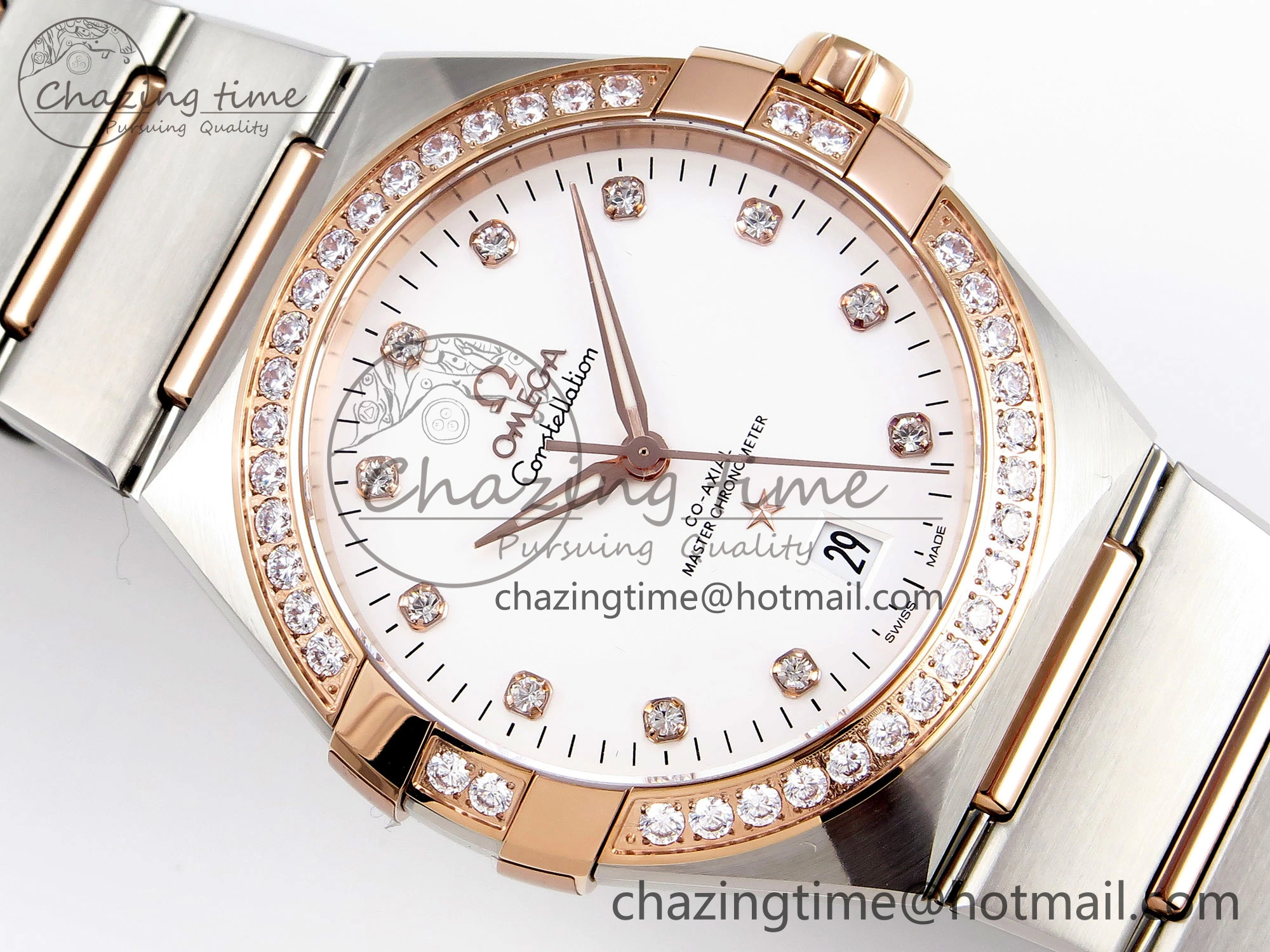 Constellation 39mm SS RG Diamonds Bezel ASWF 1:1 Best Edition White Diamonds Dial on SS RG Bracelet A8800