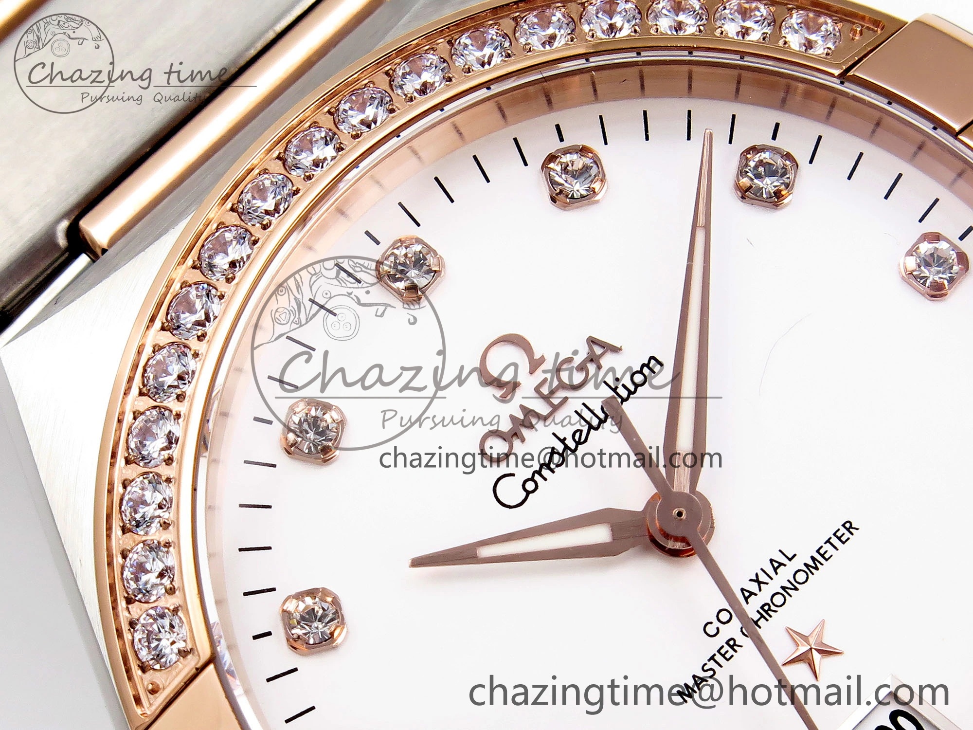 Constellation 39mm SS RG Diamonds Bezel ASWF 1:1 Best Edition White Diamonds Dial on SS RG Bracelet A8800