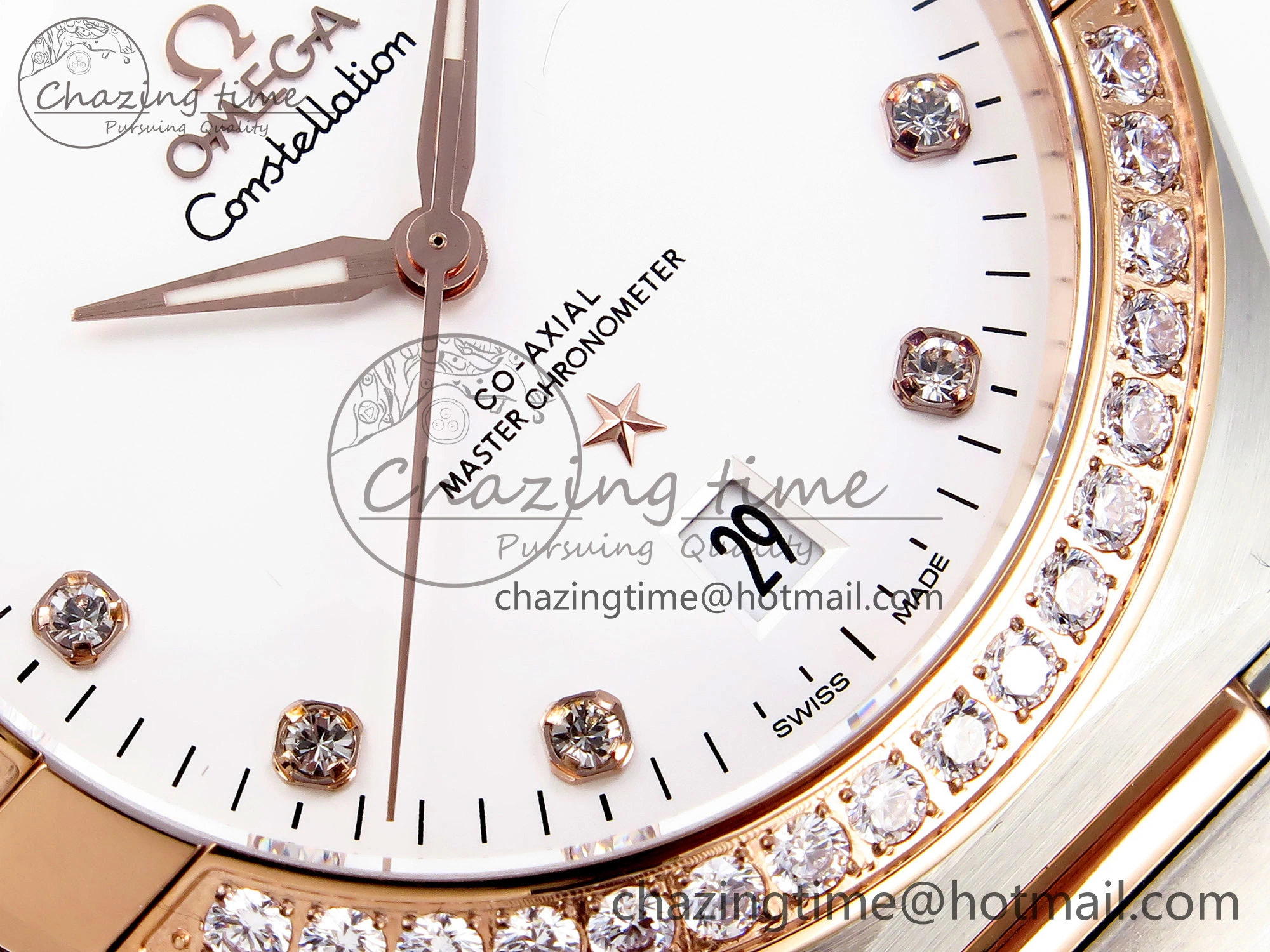 Constellation 39mm SS RG Diamonds Bezel ASWF 1:1 Best Edition White Diamonds Dial on SS RG Bracelet A8800
