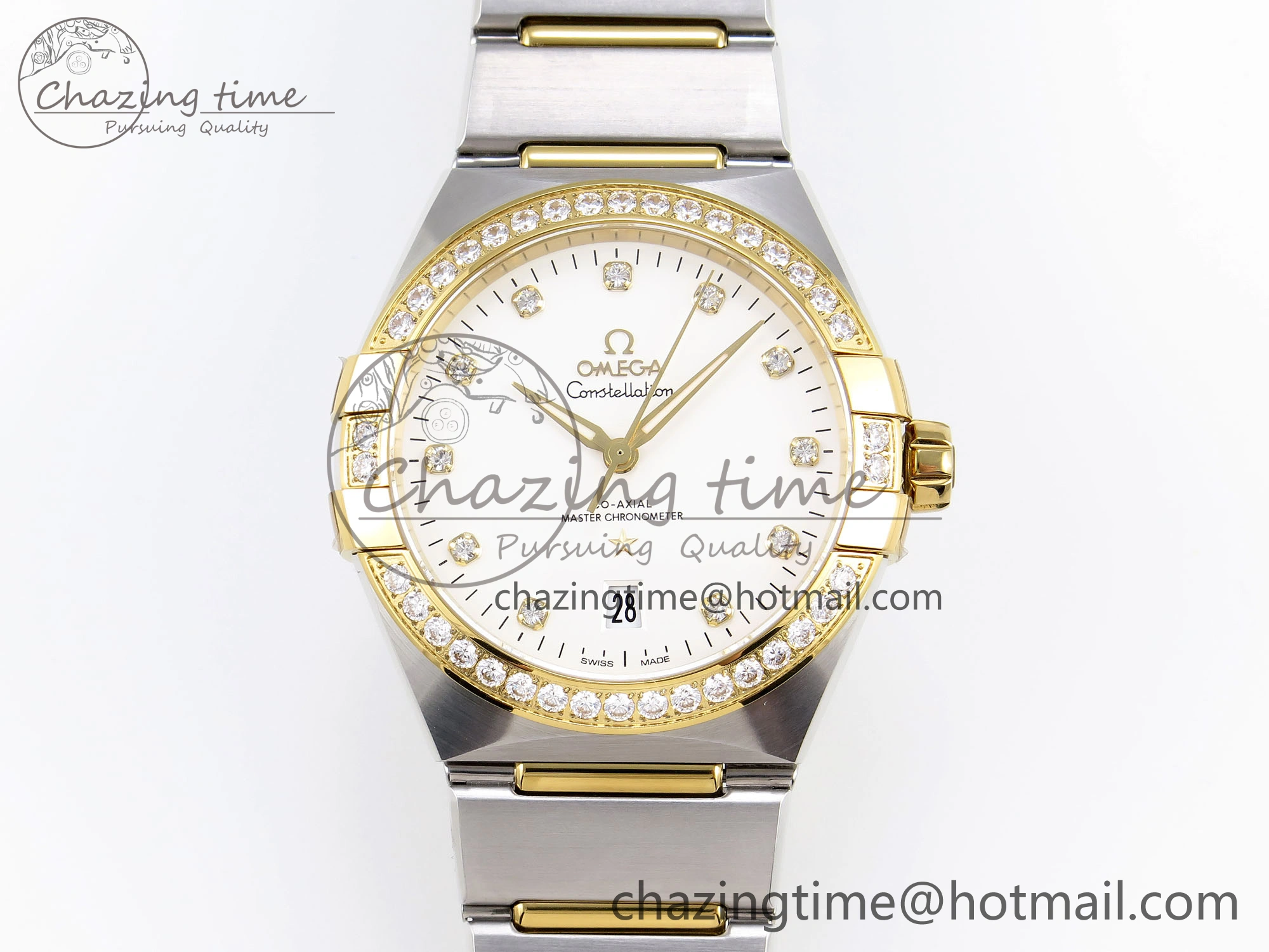 Constellation 39mm SS YG Diamonds Bezel ASWF 1:1 Best Edition White Diamonds Dial on SS YG Bracelet A8800
