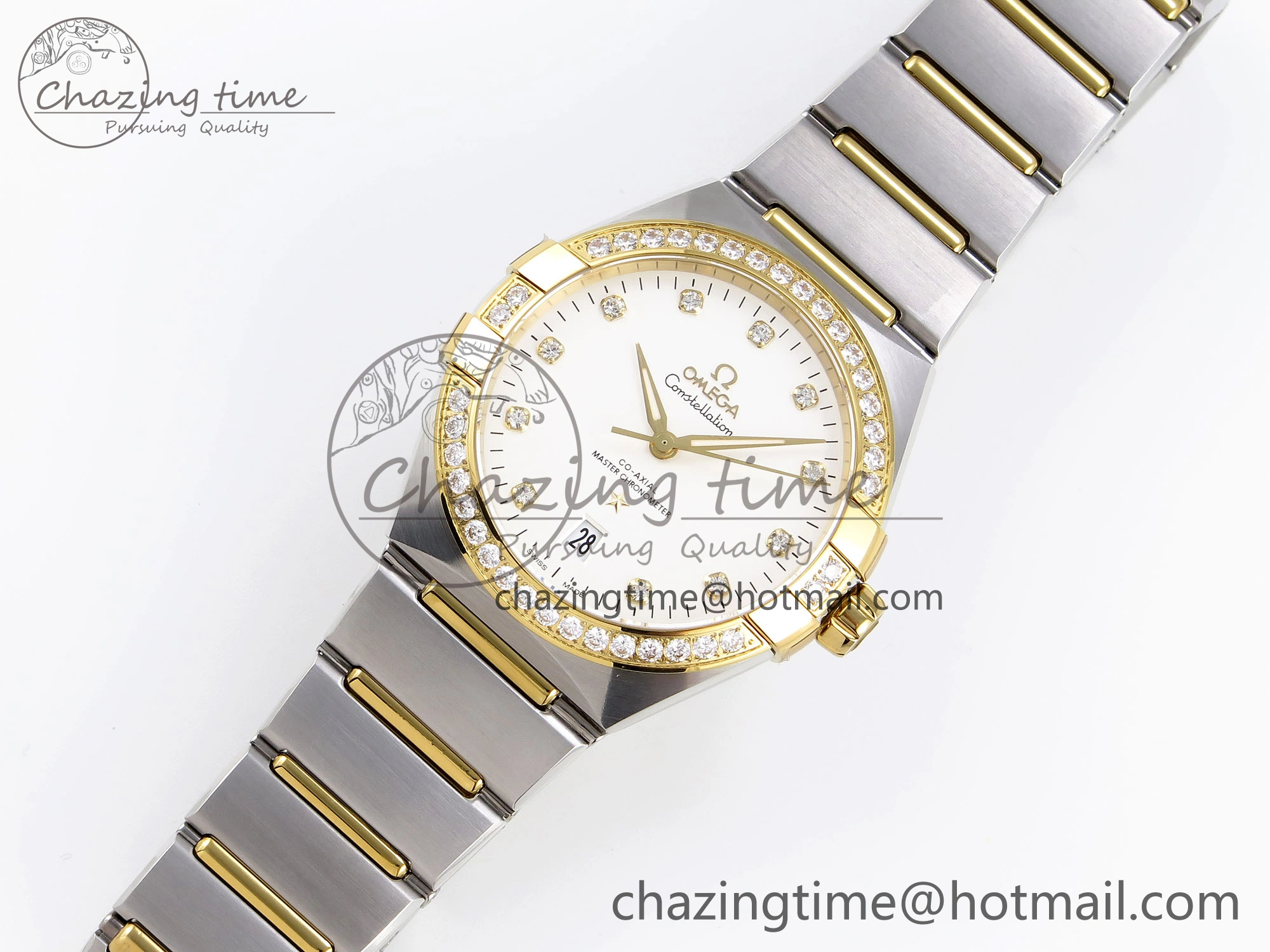 Constellation 39mm SS YG Diamonds Bezel ASWF 1:1 Best Edition White Diamonds Dial on SS YG Bracelet A8800