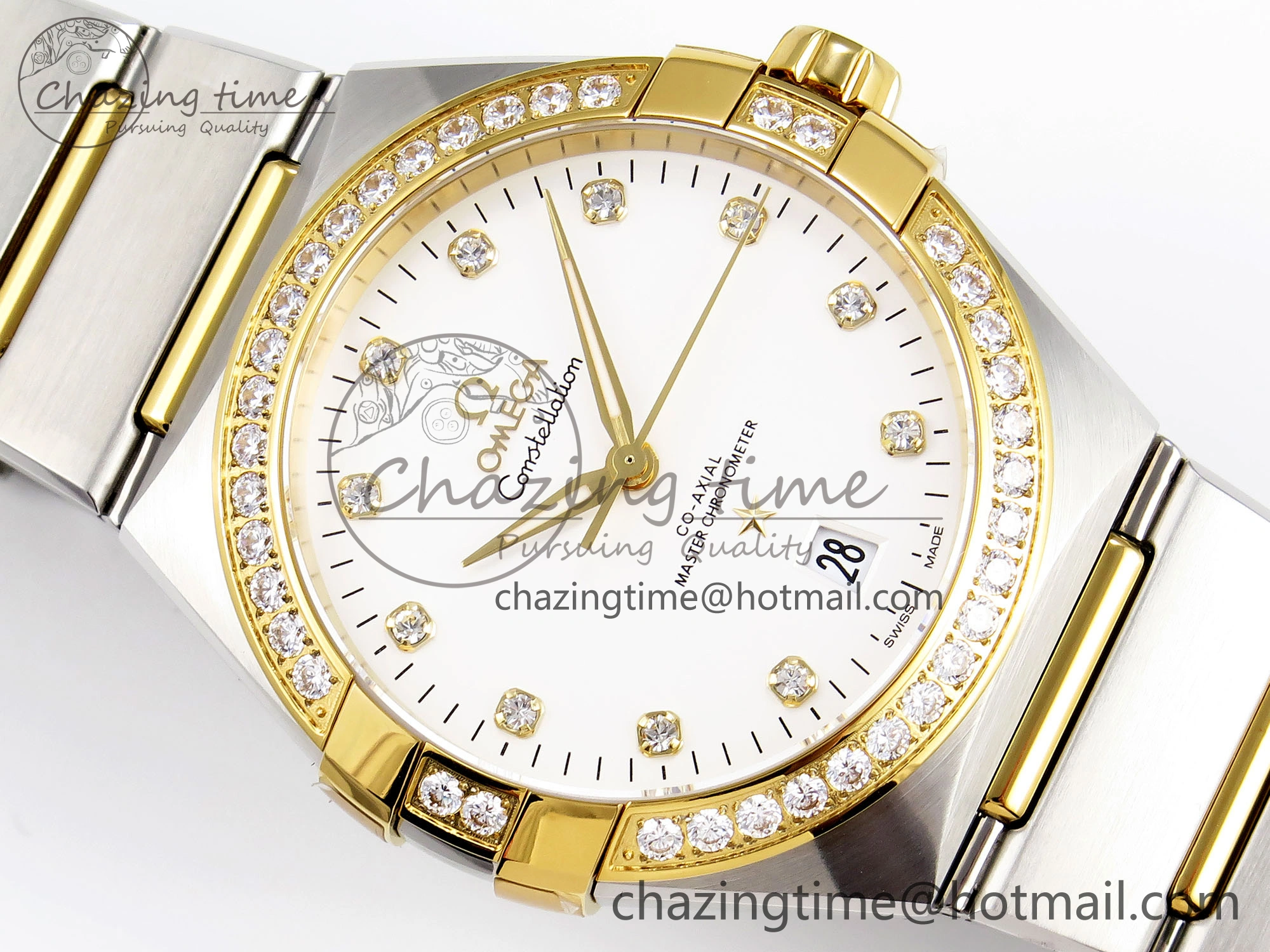 Constellation 39mm SS YG Diamonds Bezel ASWF 1:1 Best Edition White Diamonds Dial on SS YG Bracelet A8800