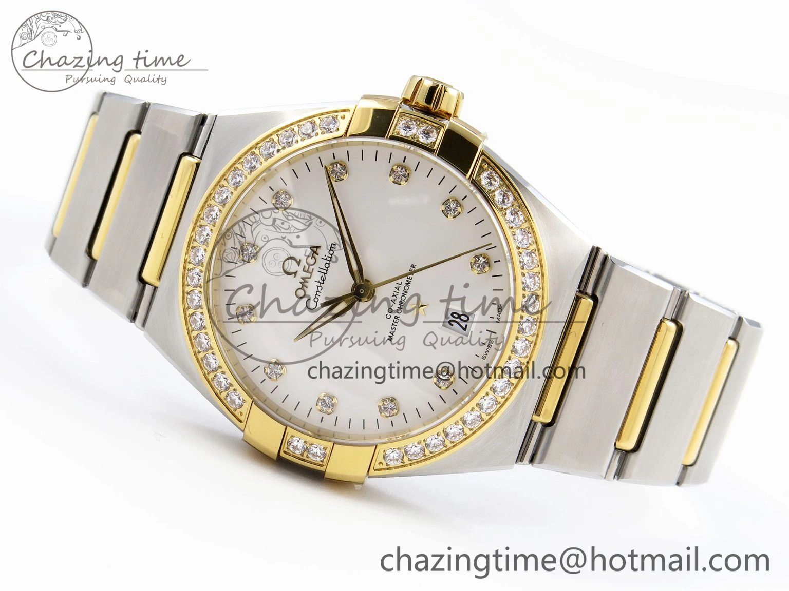 Constellation 39mm SS YG Diamonds Bezel ASWF 1:1 Best Edition White Diamonds Dial on SS YG Bracelet A8800