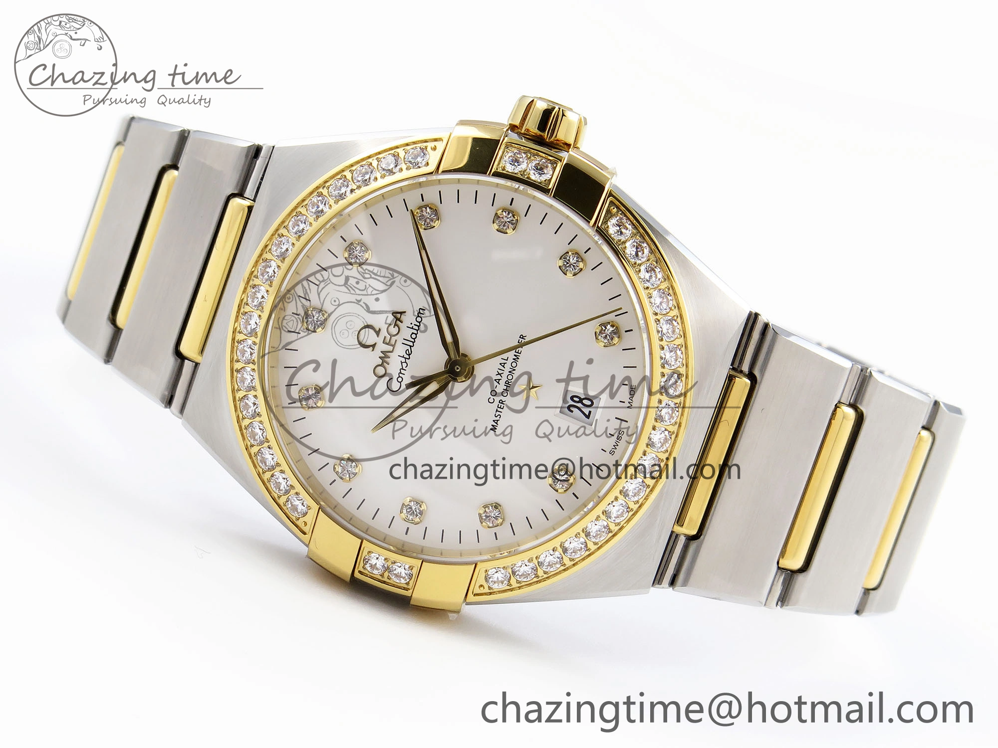 Constellation 39mm SS YG Diamonds Bezel ASWF 1:1 Best Edition White Diamonds Dial on SS YG Bracelet A8800