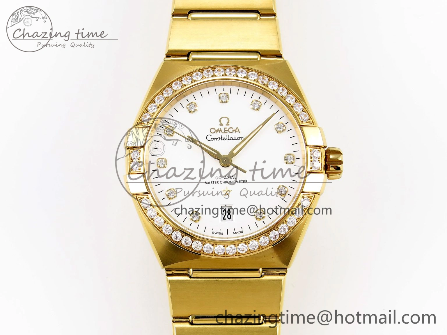 Constellation 39mm YG Diamonds Bezel ASWF 1:1 Best Edition White Diamonds Dial on YG Bracelet A8801