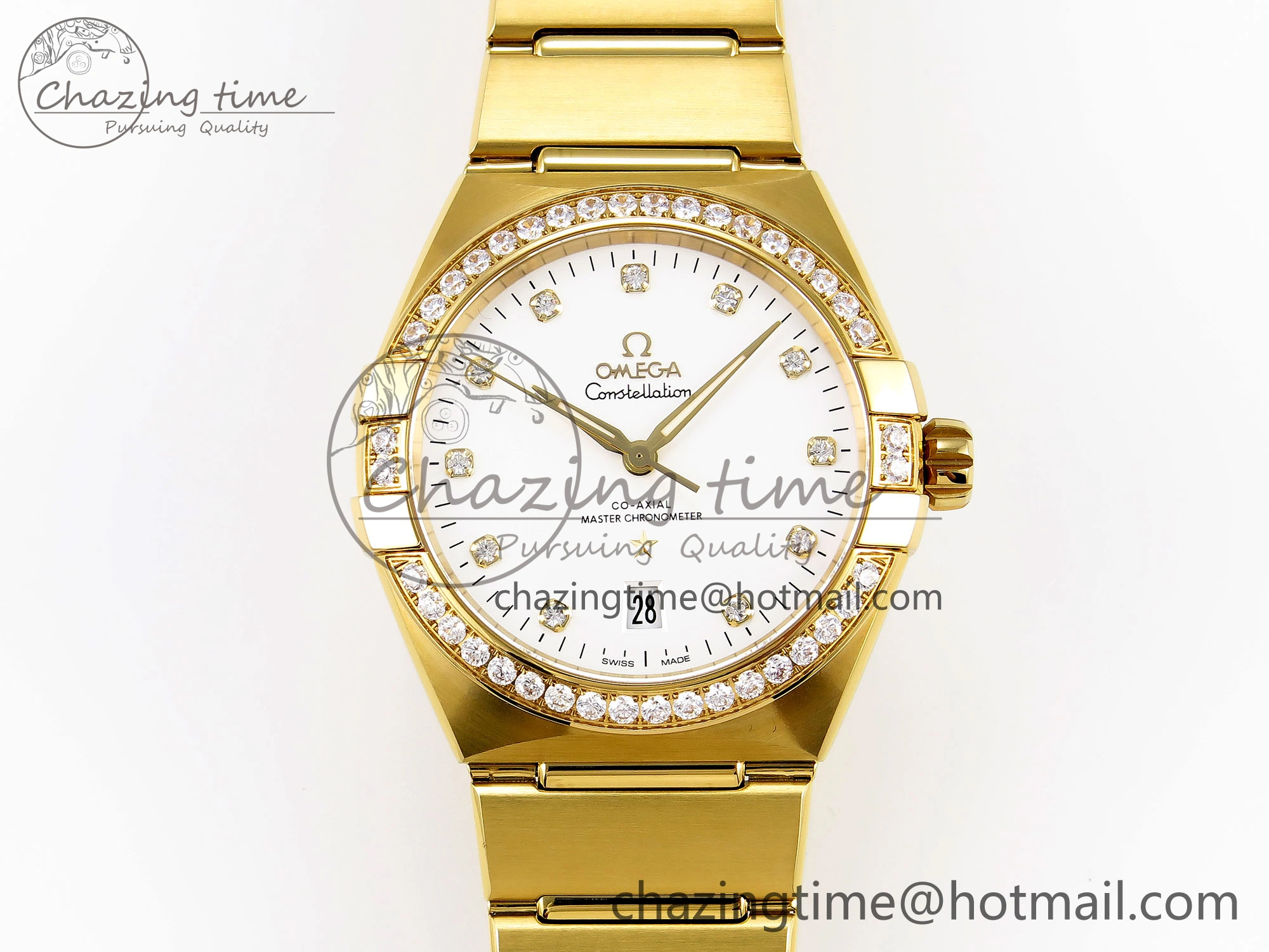Constellation 39mm YG Diamonds Bezel ASWF 1:1 Best Edition White Diamonds Dial on YG Bracelet A8801