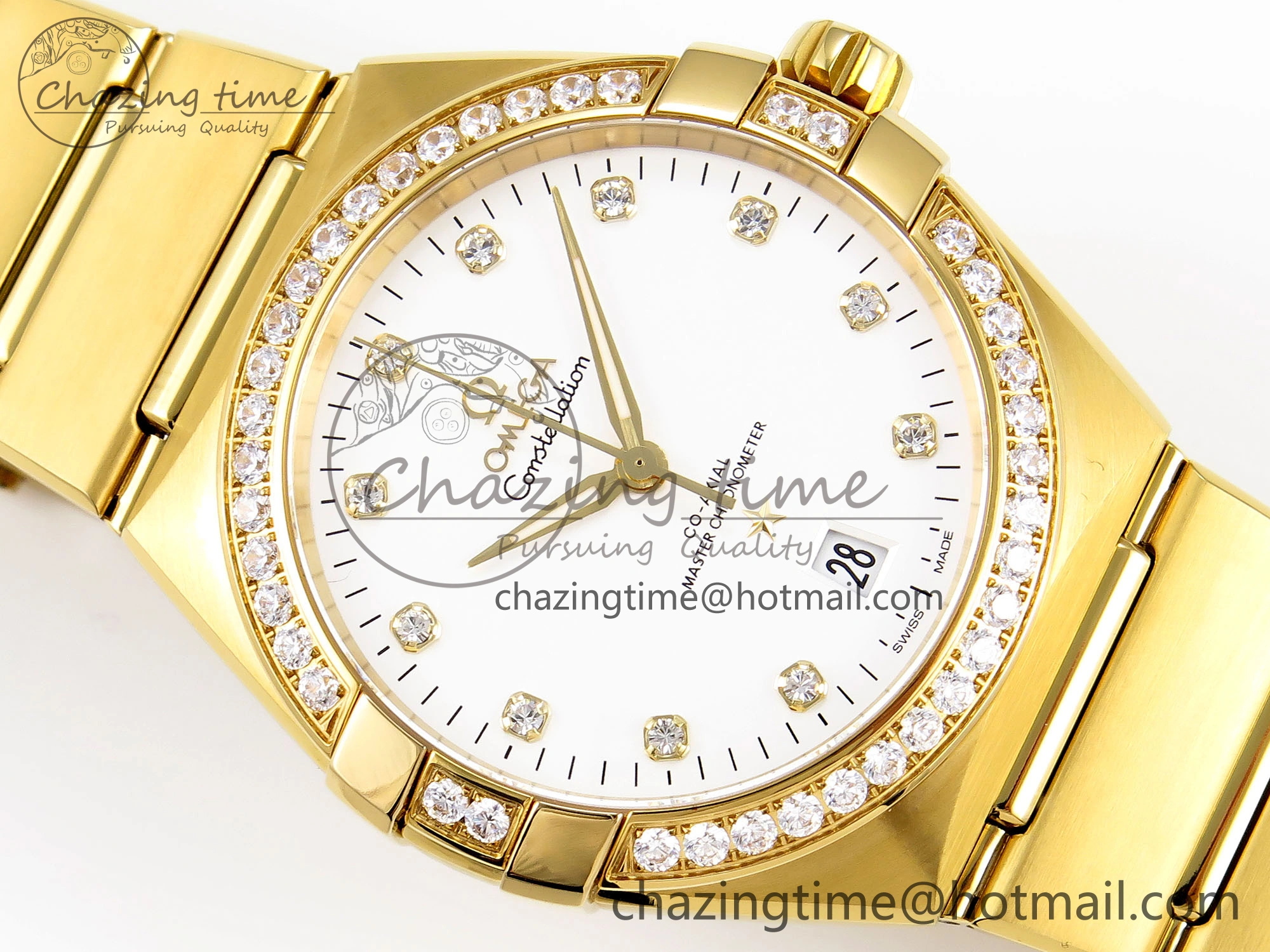 Constellation 39mm YG Diamonds Bezel ASWF 1:1 Best Edition White Diamonds Dial on YG Bracelet A8801