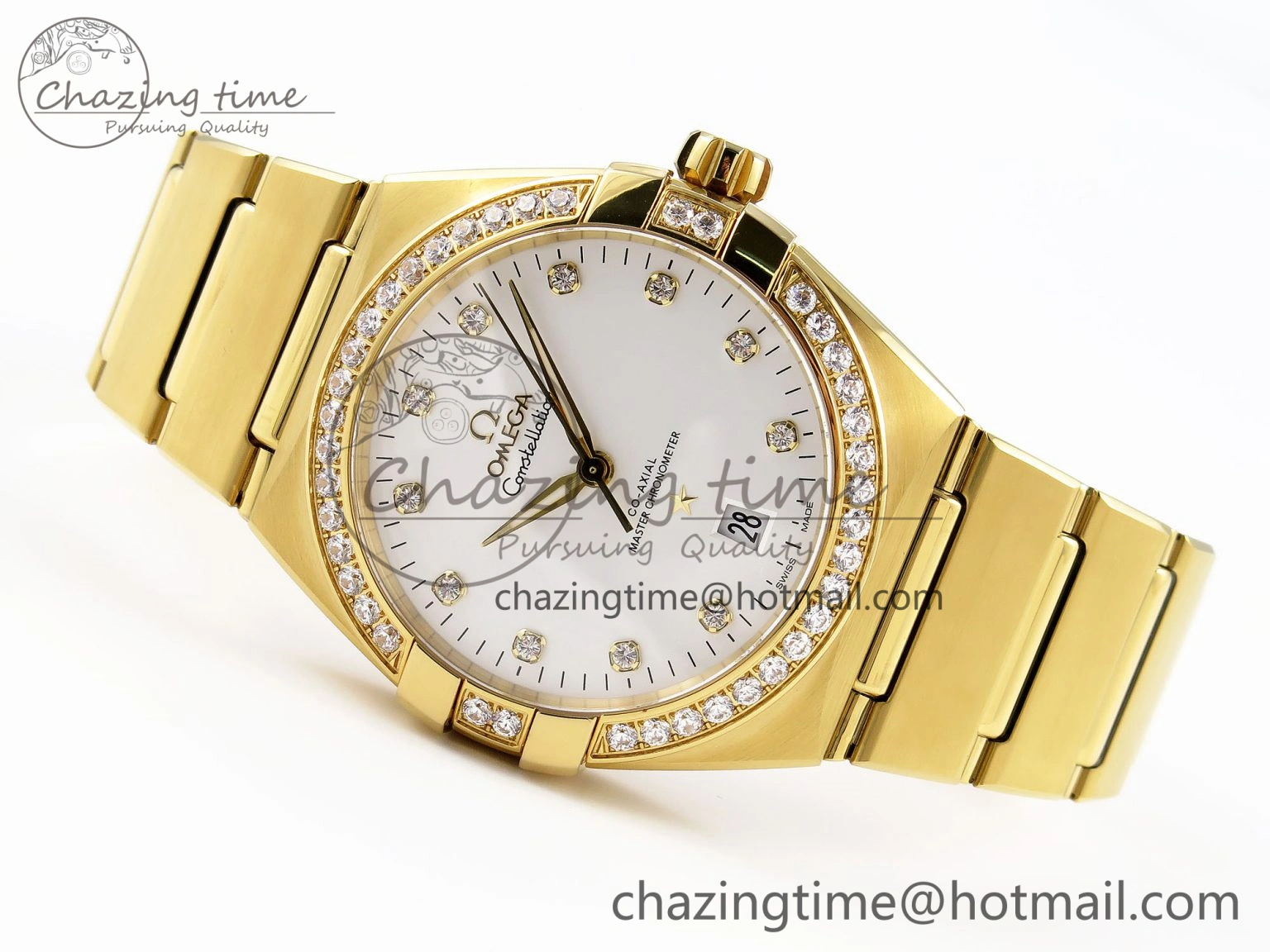 Constellation 39mm YG Diamonds Bezel ASWF 1:1 Best Edition White Diamonds Dial on YG Bracelet A8801