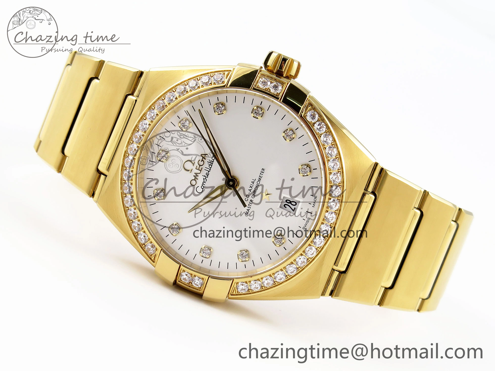 Constellation 39mm YG Diamonds Bezel ASWF 1:1 Best Edition White Diamonds Dial on YG Bracelet A8801