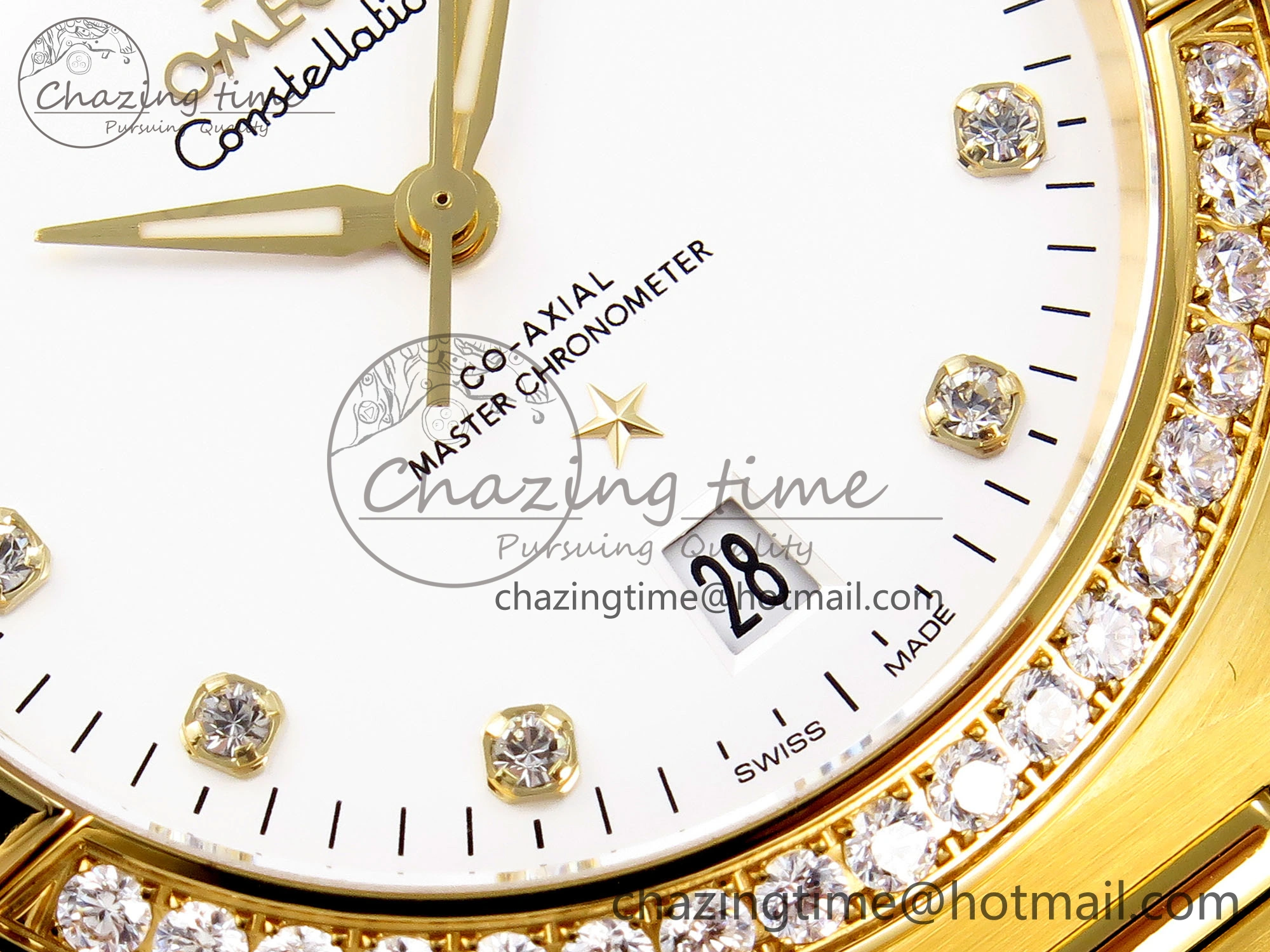 Constellation 39mm YG Diamonds Bezel ASWF 1:1 Best Edition White Diamonds Dial on YG Bracelet A8801