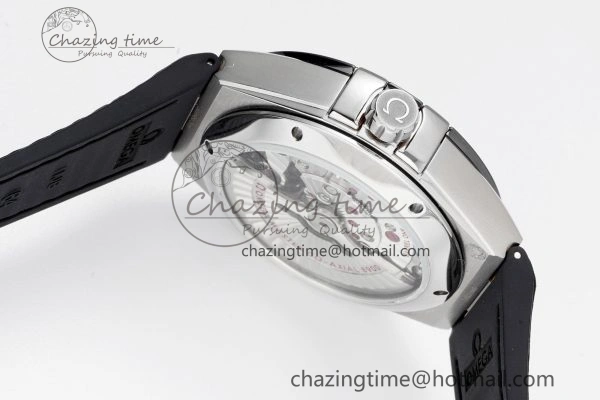 Constellation Black Ceramic SS 8F 1:1 Best Edition White Textured Dial on Black Gummy Strap A8900