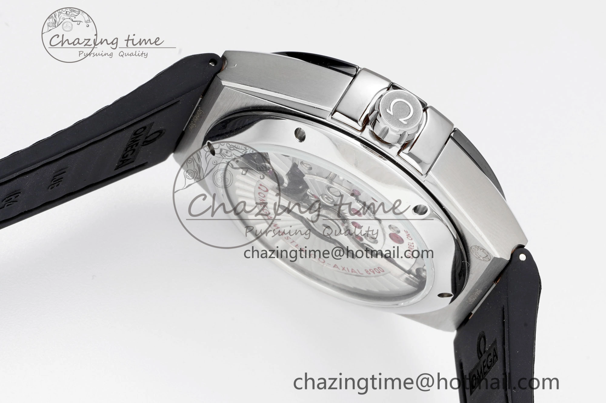Constellation Black Ceramic SS 8F 1:1 Best Edition White Textured Dial on Black Gummy Strap A8900