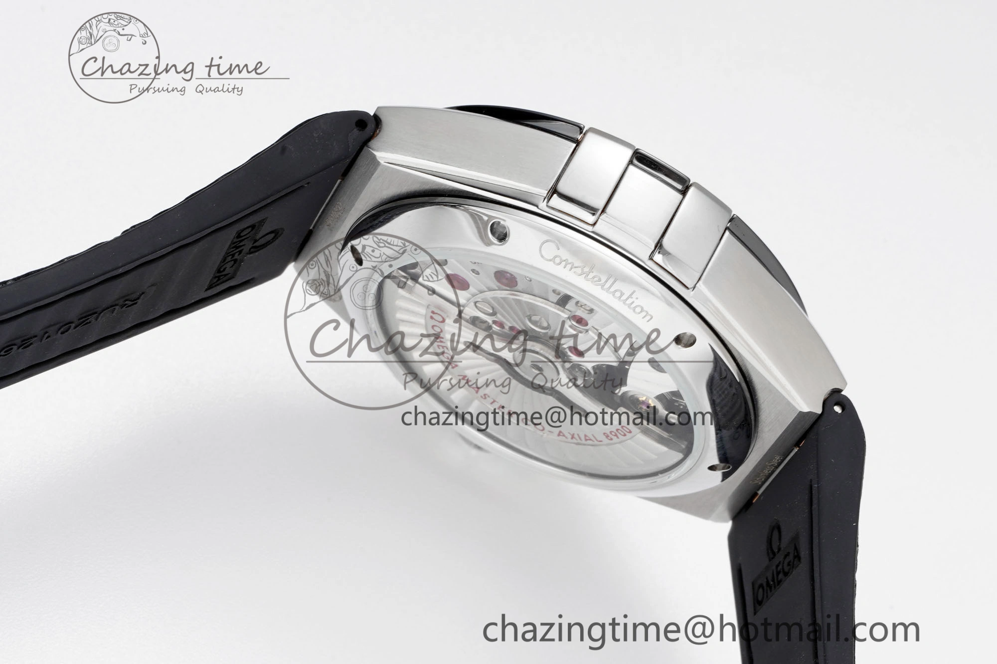 Constellation Black Ceramic SS 8F 1:1 Best Edition White Textured Dial on Black Gummy Strap A8900
