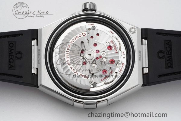 Constellation Black Ceramic SS 8F 1:1 Best Edition White Textured Dial on Black Gummy Strap A8900