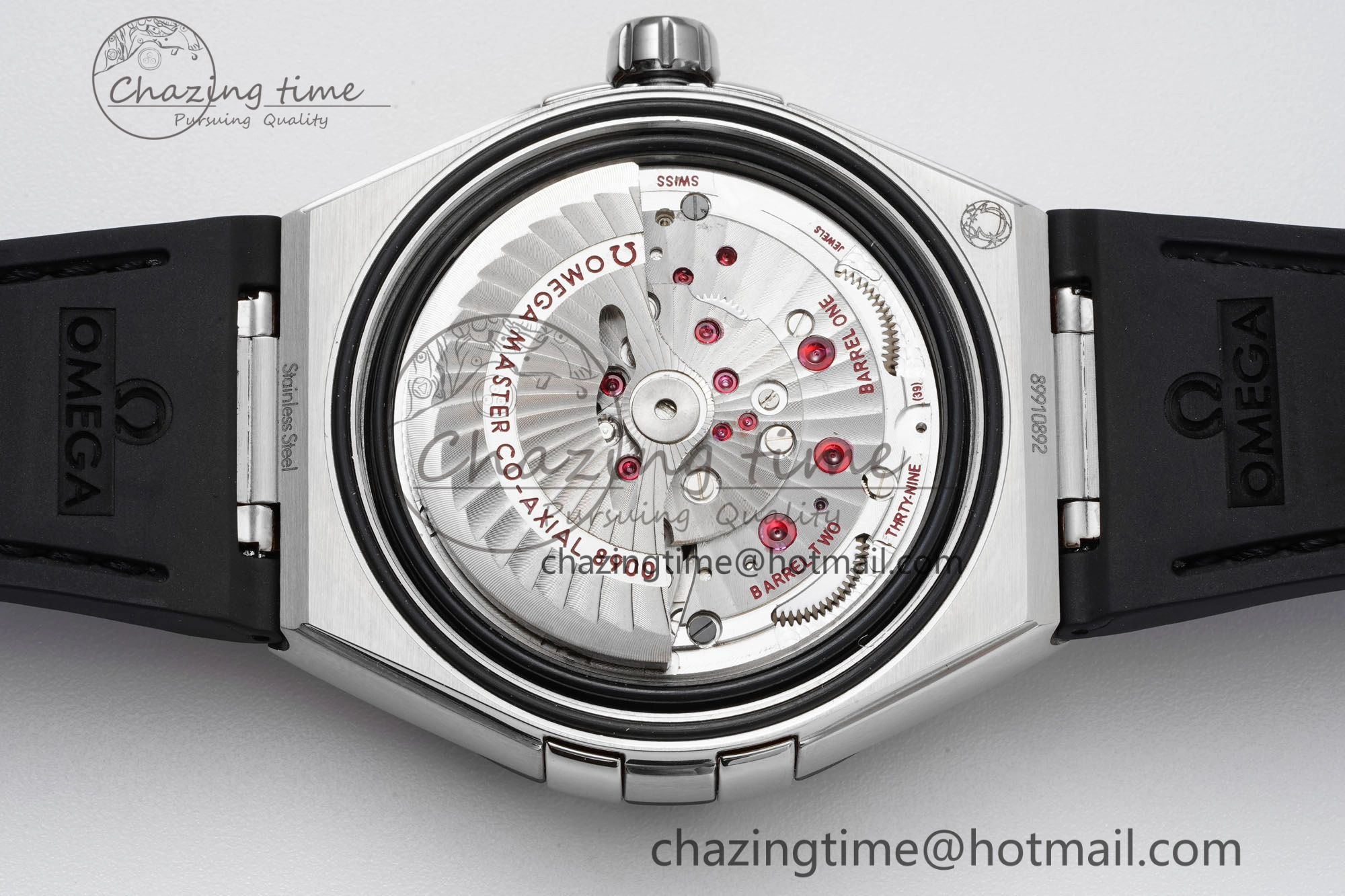 Constellation Black Ceramic SS 8F 1:1 Best Edition White Textured Dial on Black Gummy Strap A8900