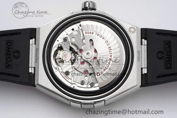 Constellation Black Ceramic SS 8F 1:1 Best Edition White Textured Dial on Black Gummy Strap A8900