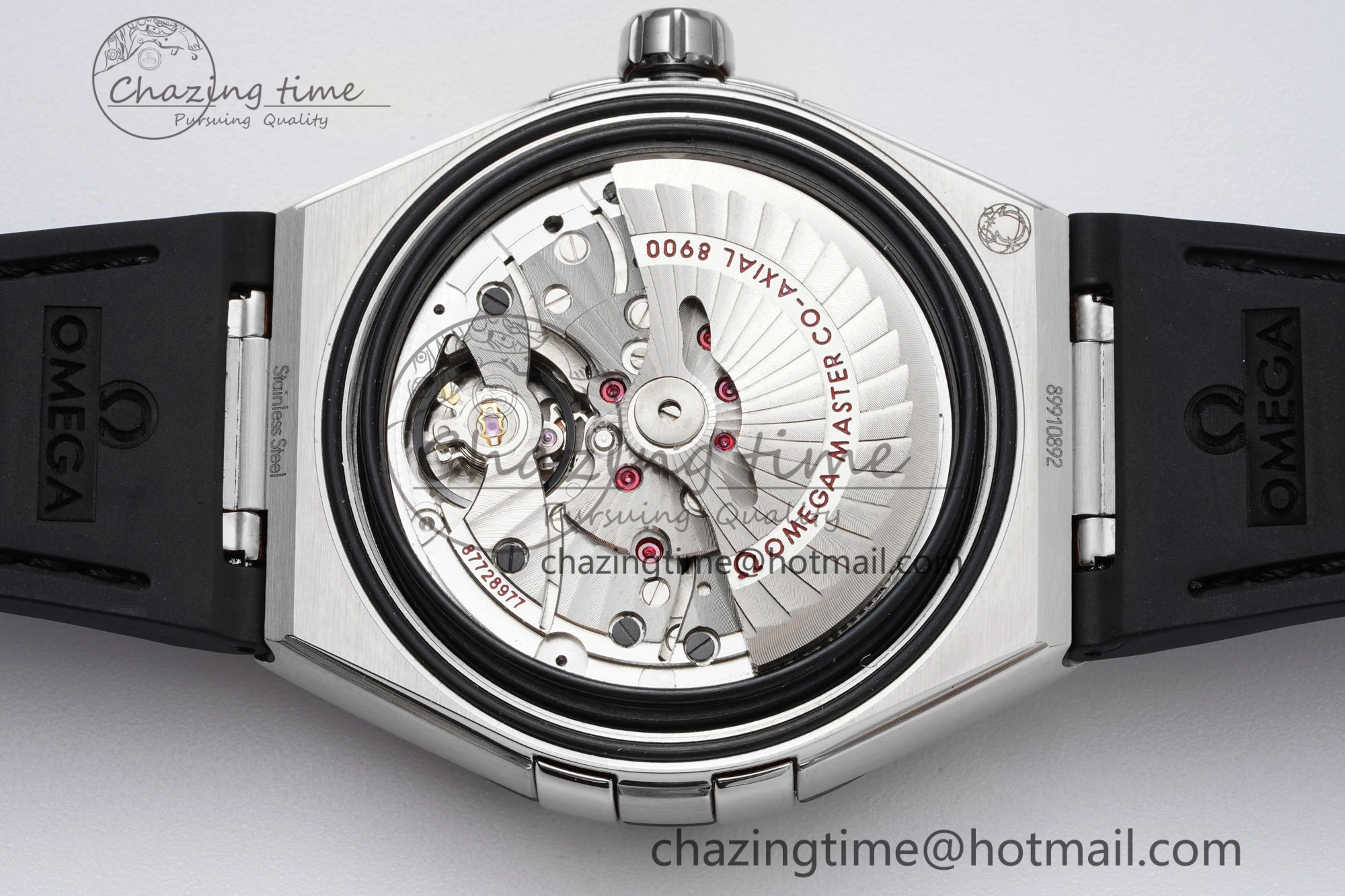 Constellation Black Ceramic SS 8F 1:1 Best Edition White Textured Dial on Black Gummy Strap A8900
