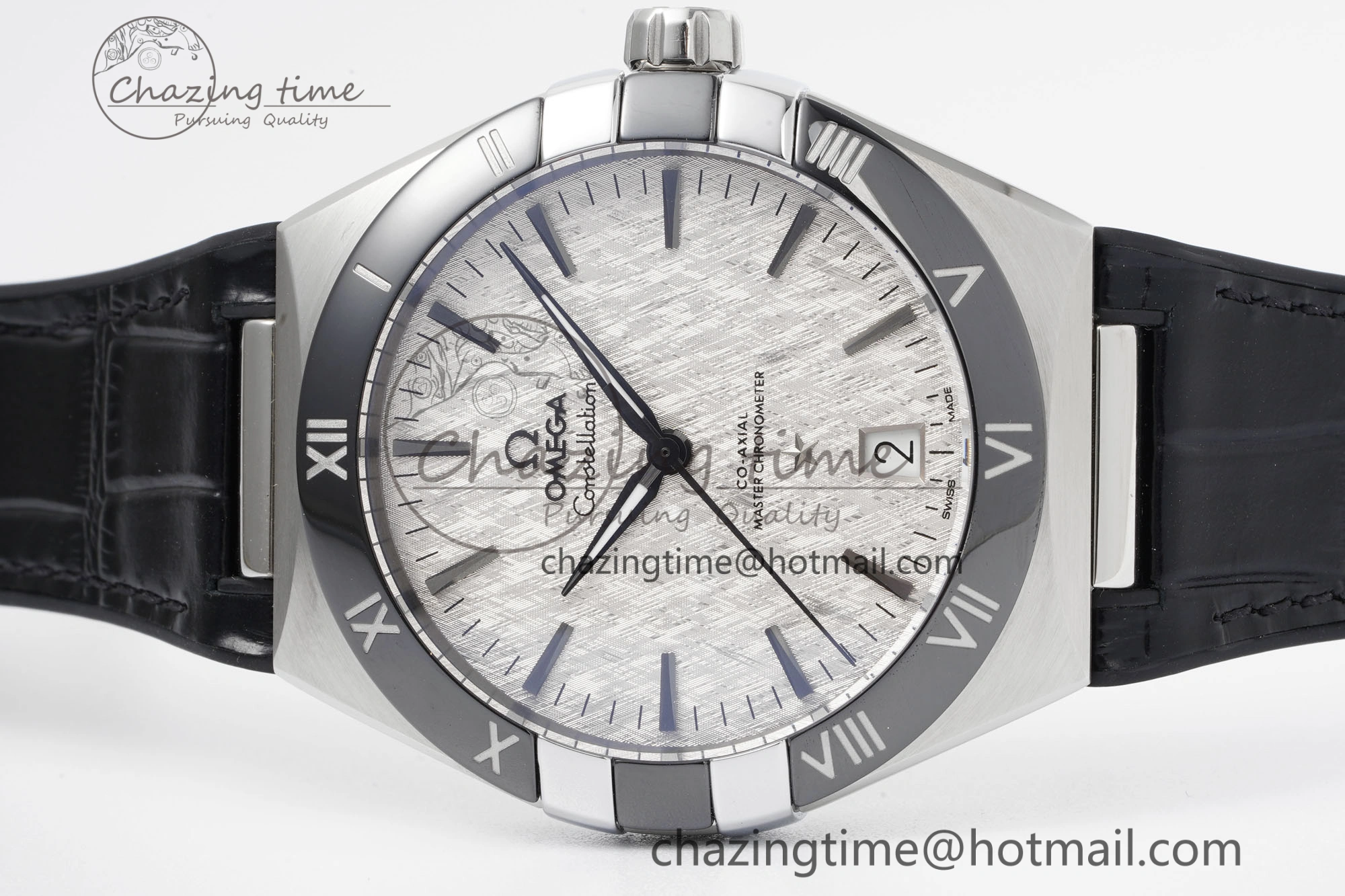 Constellation Black Ceramic SS 8F 1:1 Best Edition White Textured Dial on Black Gummy Strap A8900