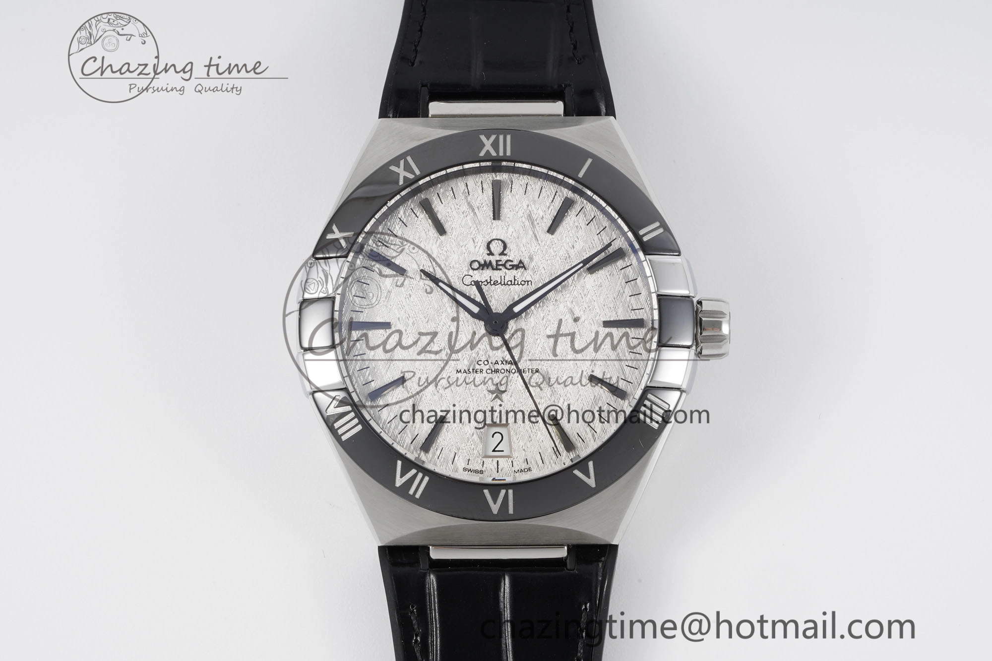 Constellation Black Ceramic SS 8F 1:1 Best Edition White Textured Dial on Black Gummy Strap A8900