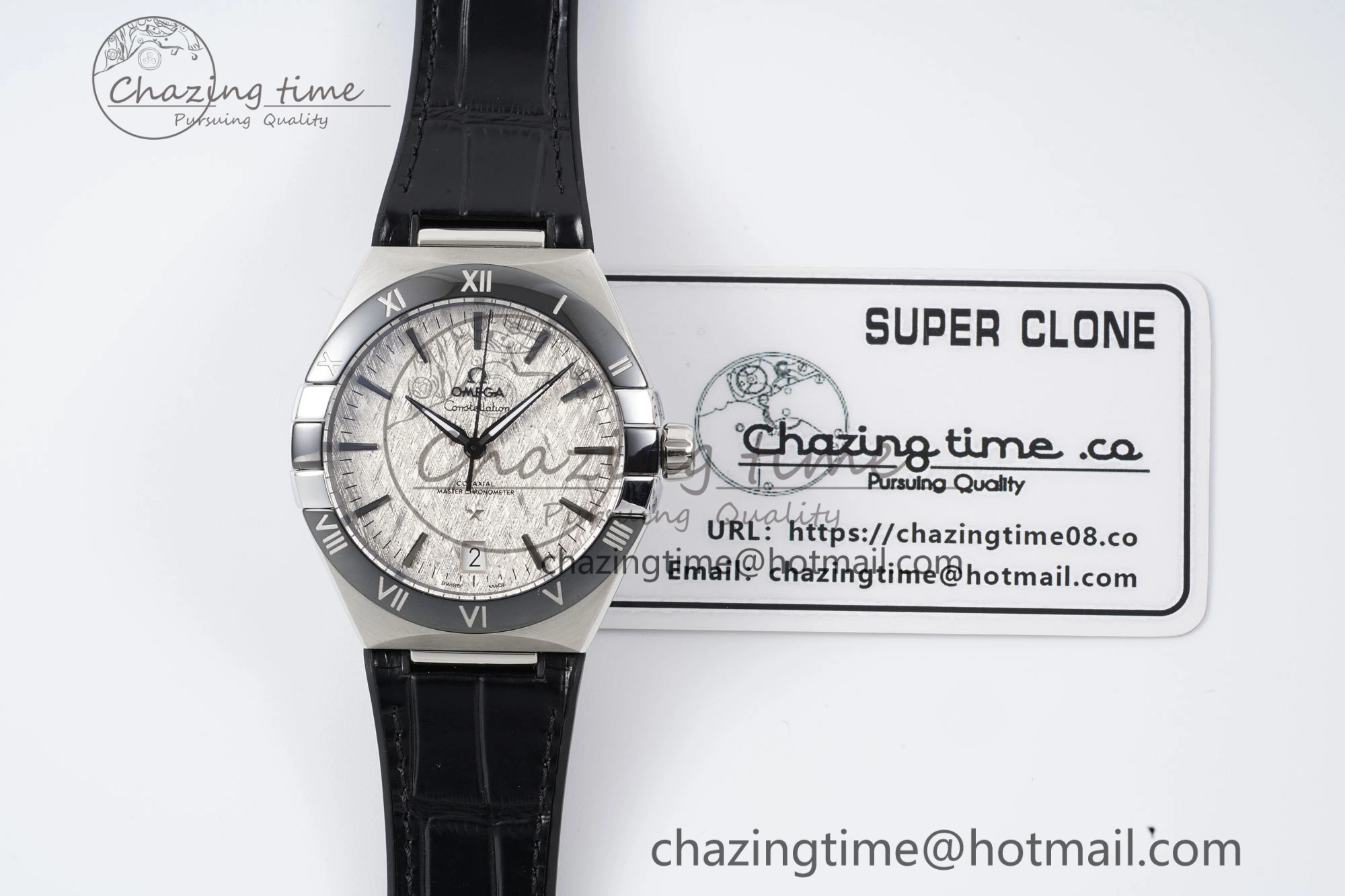 Constellation Black Ceramic SS 8F 1:1 Best Edition White Textured Dial on Black Gummy Strap A8900