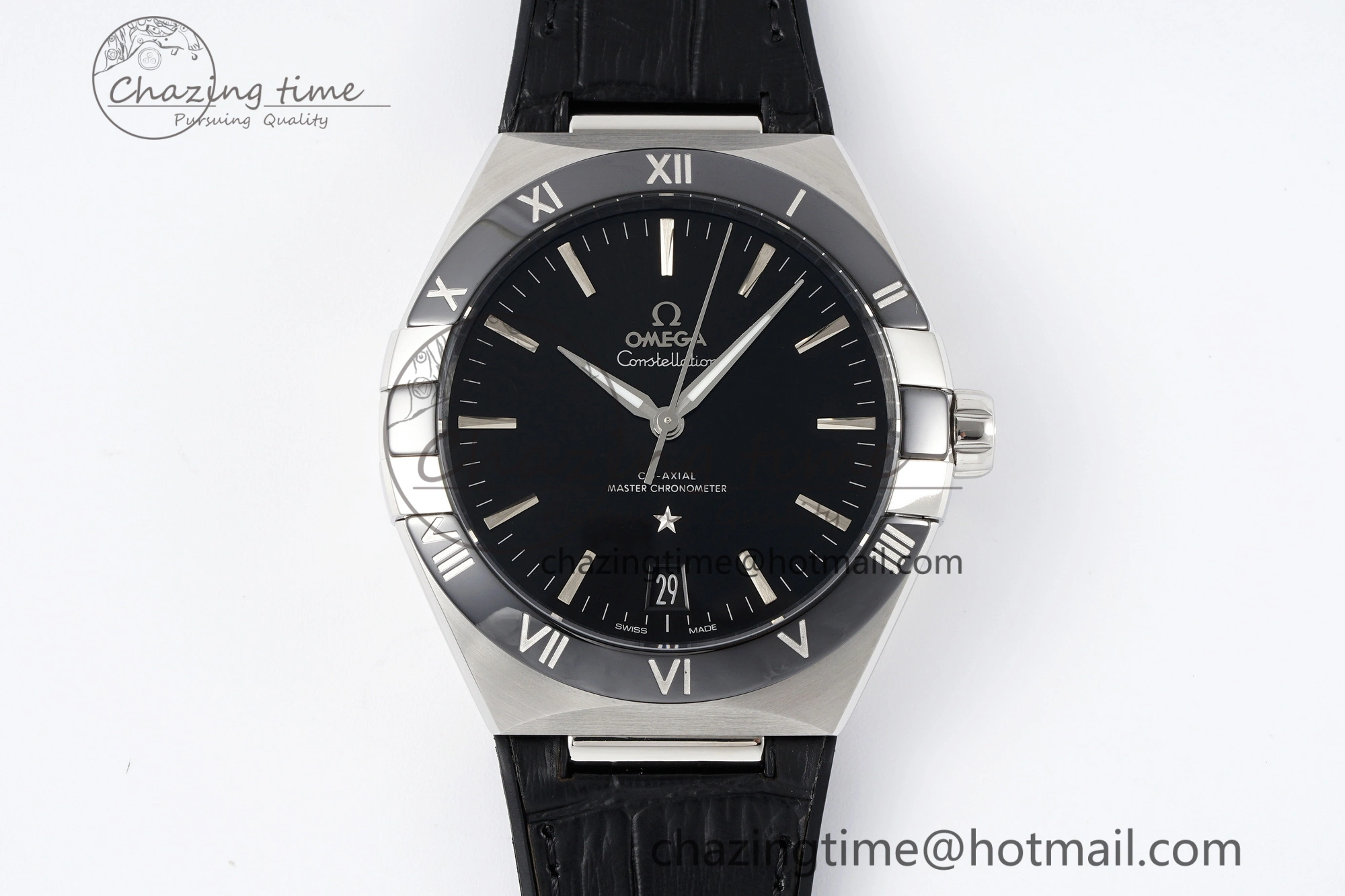 Constellation Black Ceramic SS SBF 1:1 Best Edition Black Dial on Black Gummy Strap A8900 Super Clone
