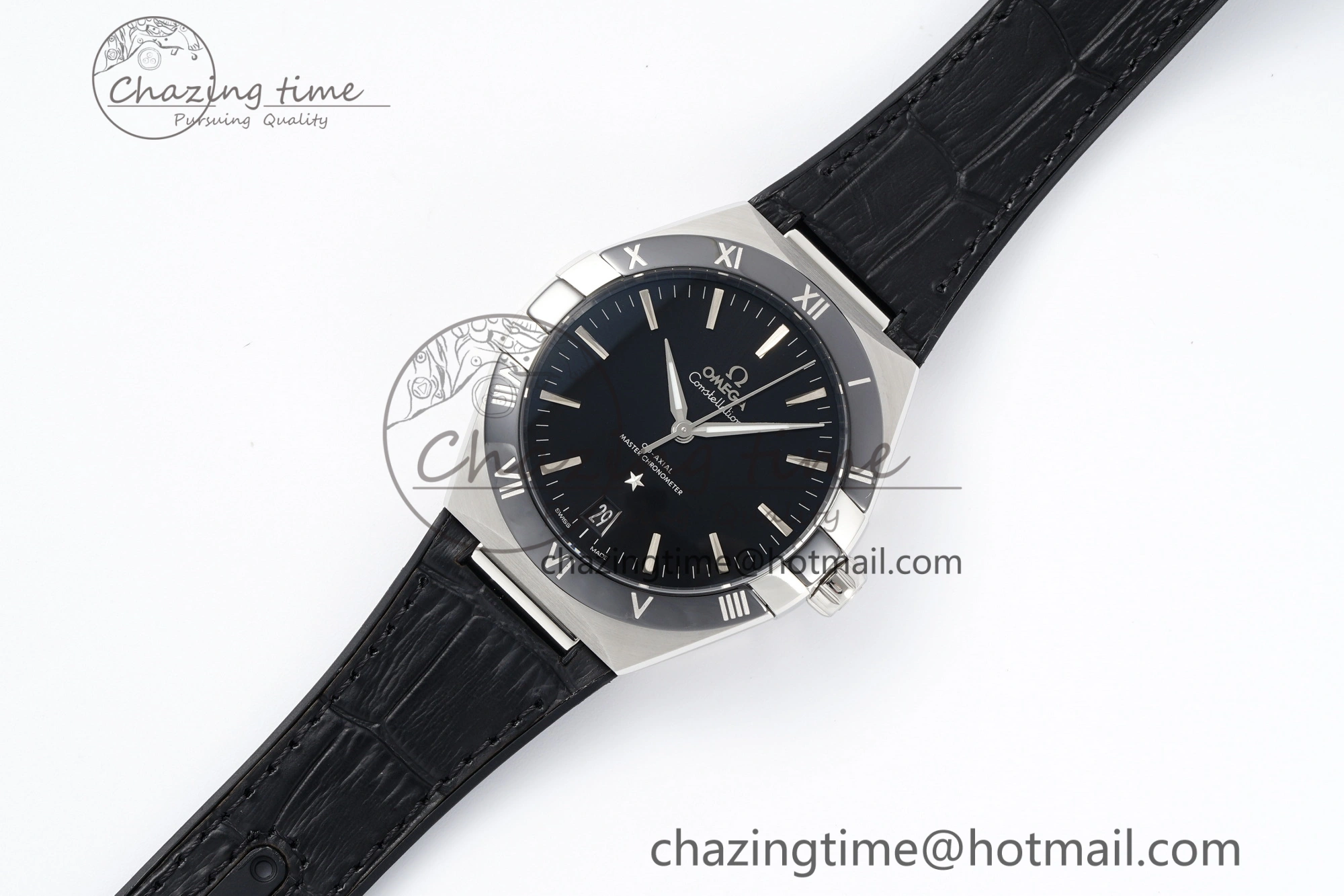 Constellation Black Ceramic SS SBF 1:1 Best Edition Black Dial on Black Gummy Strap A8900 Super Clone