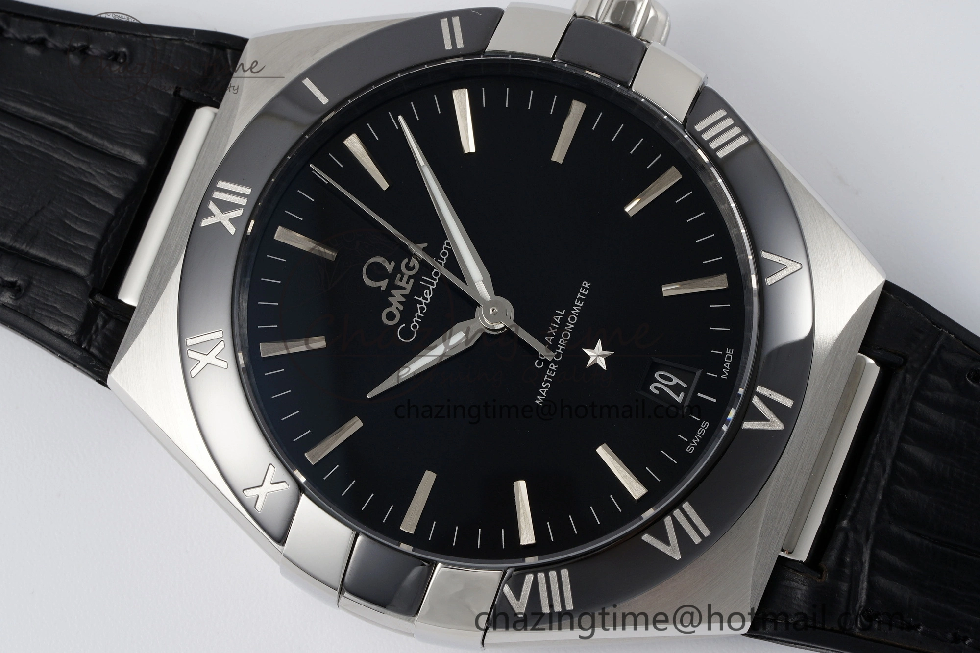 Constellation Black Ceramic SS SBF 1:1 Best Edition Black Dial on Black Gummy Strap A8900 Super Clone