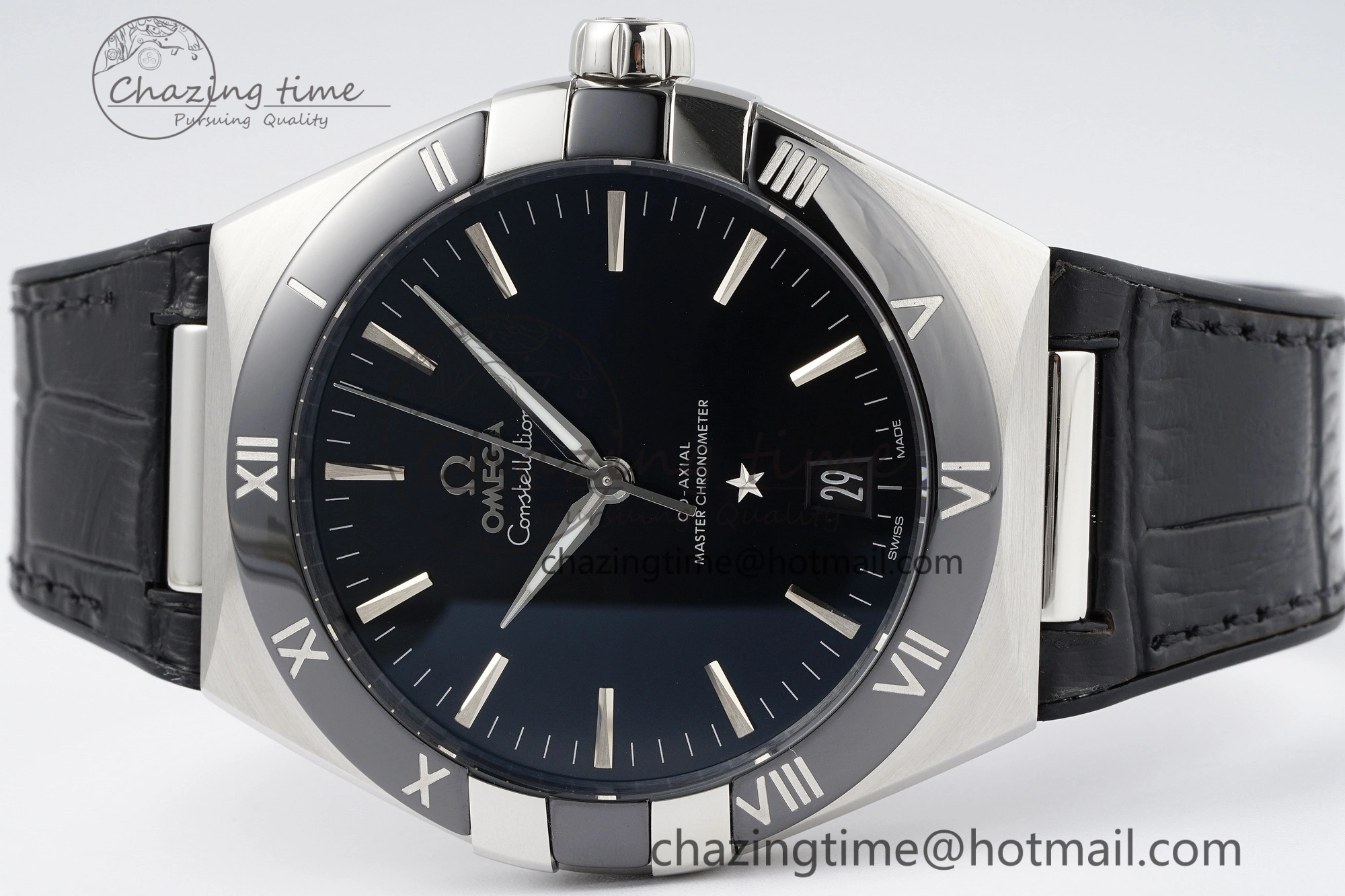 Constellation Black Ceramic SS SBF 1:1 Best Edition Black Dial on Black Gummy Strap A8900 Super Clone