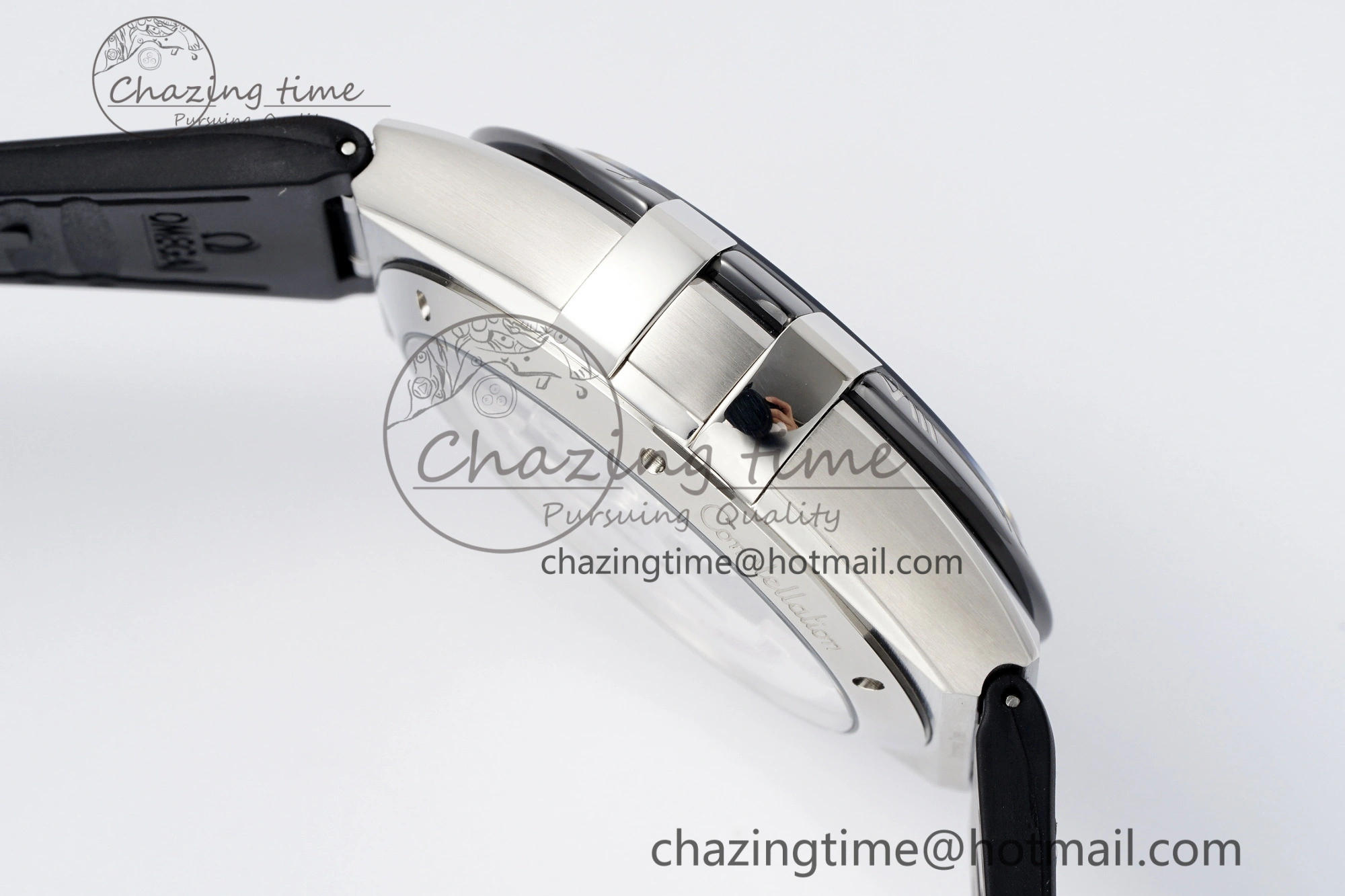 Constellation Black Ceramic SS SBF 1:1 Best Edition Black Dial on Black Gummy Strap A8900 Super Clone