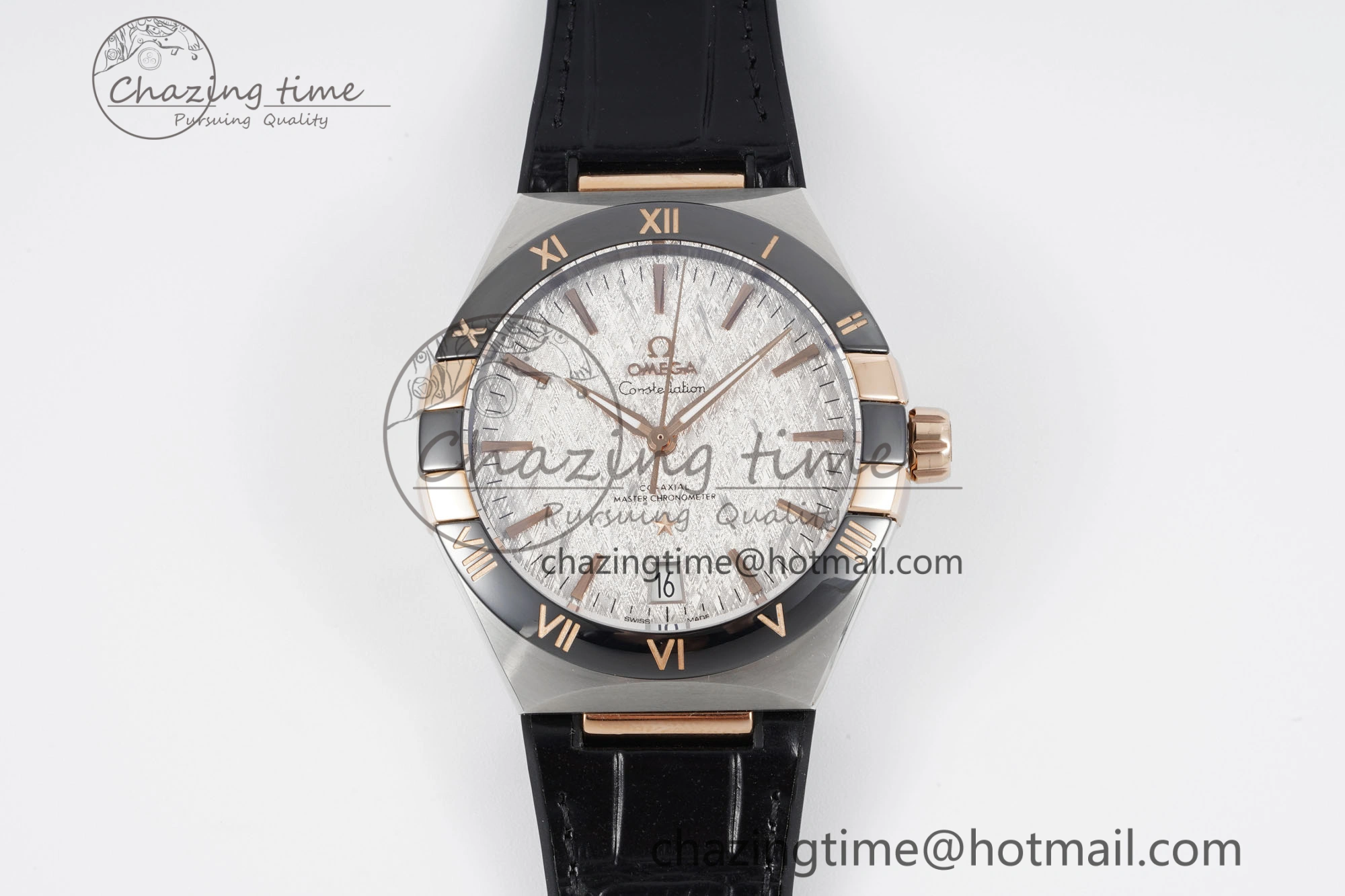 Constellation Black Ceramic SS RG 8F 1:1 Best Edition White Textured Dial on Black Gummy Strap A8900