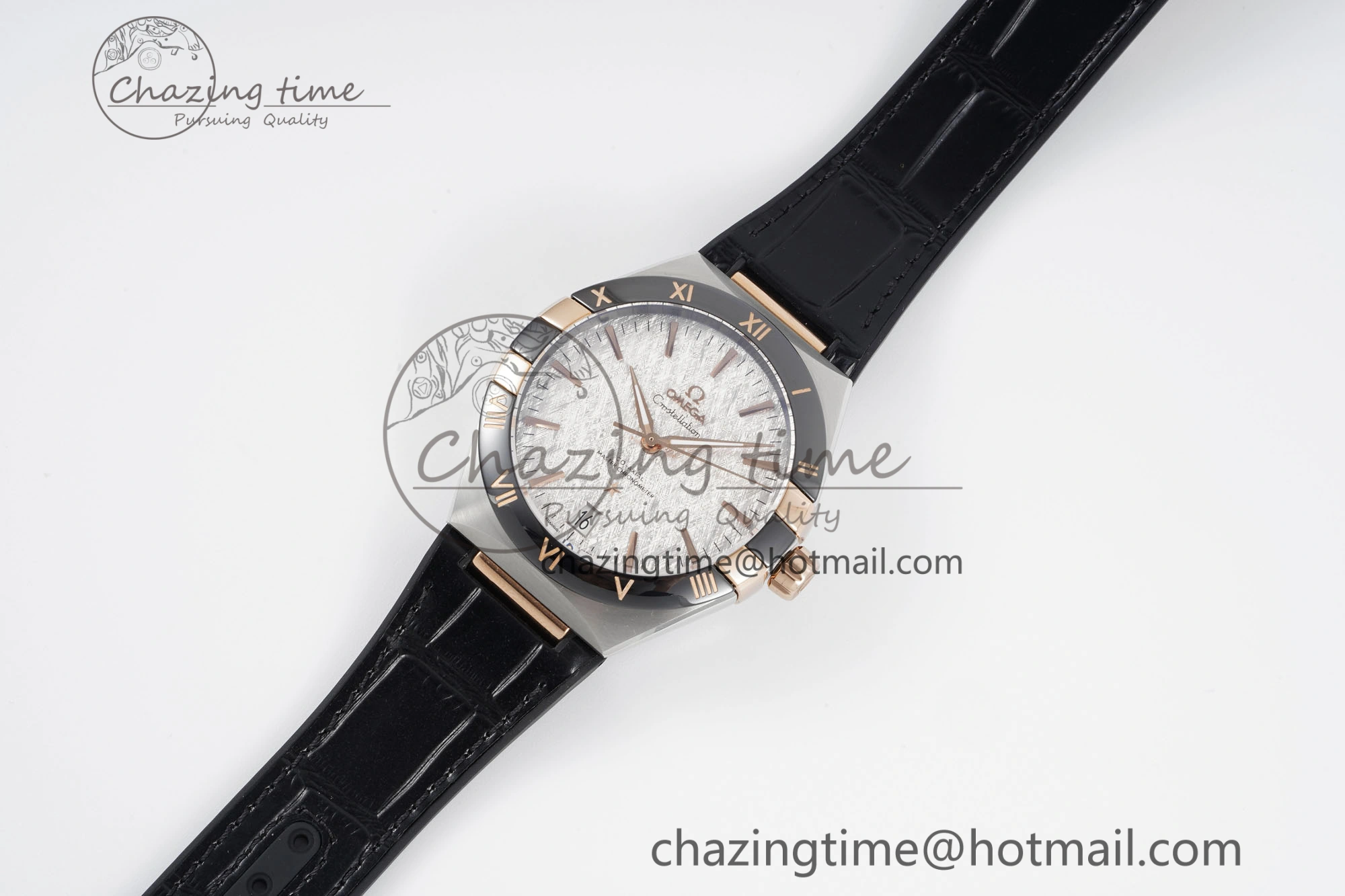 Constellation Black Ceramic SS RG 8F 1:1 Best Edition White Textured Dial on Black Gummy Strap A8900