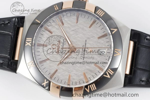 Constellation Black Ceramic SS RG 8F 1:1 Best Edition White Textured Dial on Black Gummy Strap A8900