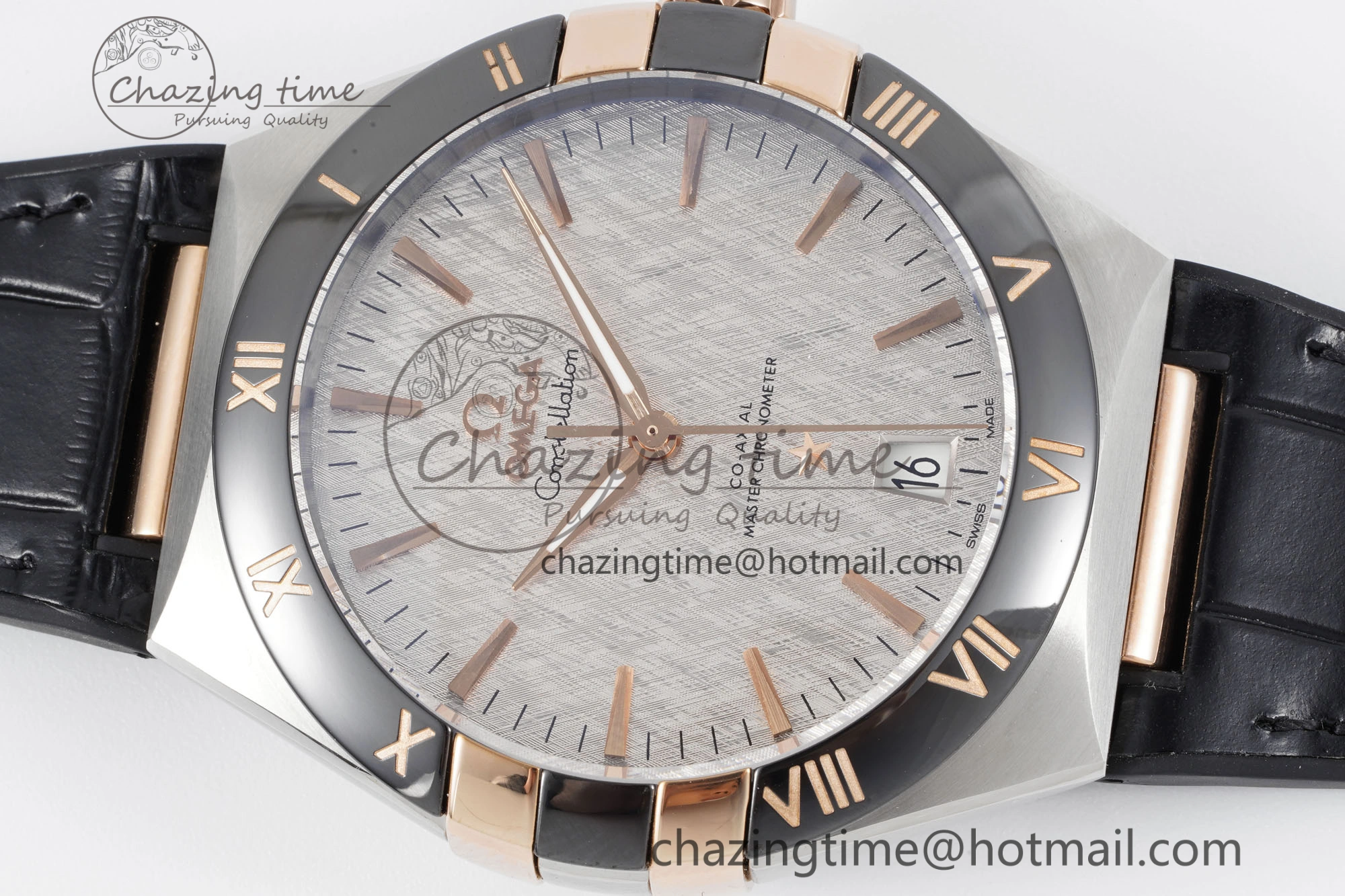 Constellation Black Ceramic SS RG 8F 1:1 Best Edition White Textured Dial on Black Gummy Strap A8900