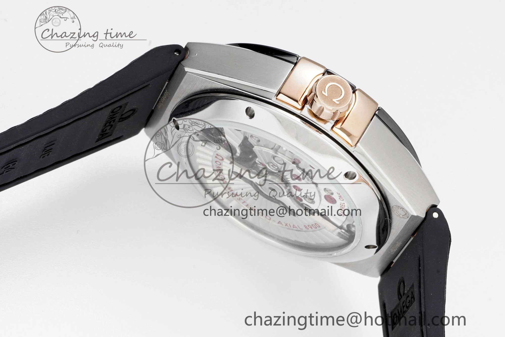 Constellation Black Ceramic SS RG 8F 1:1 Best Edition White Textured Dial on Black Gummy Strap A8900