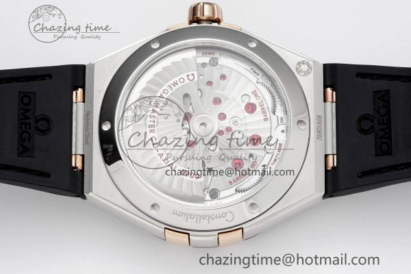 Constellation Black Ceramic SS RG 8F 1:1 Best Edition White Textured Dial on Black Gummy Strap A8900