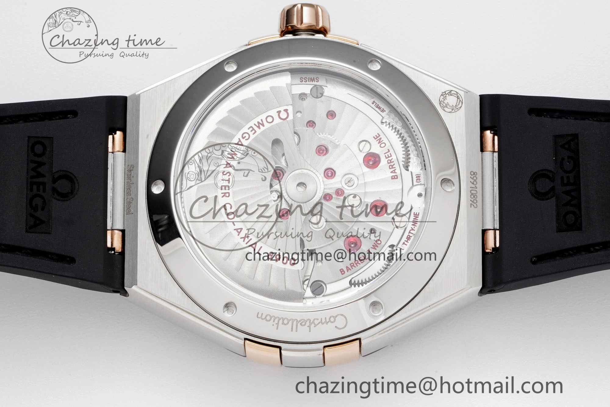 Constellation Black Ceramic SS RG 8F 1:1 Best Edition White Textured Dial on Black Gummy Strap A8900