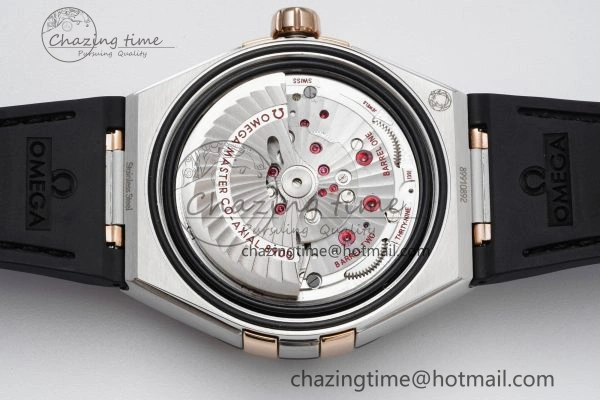 Constellation Black Ceramic SS RG 8F 1:1 Best Edition White Textured Dial on Black Gummy Strap A8900