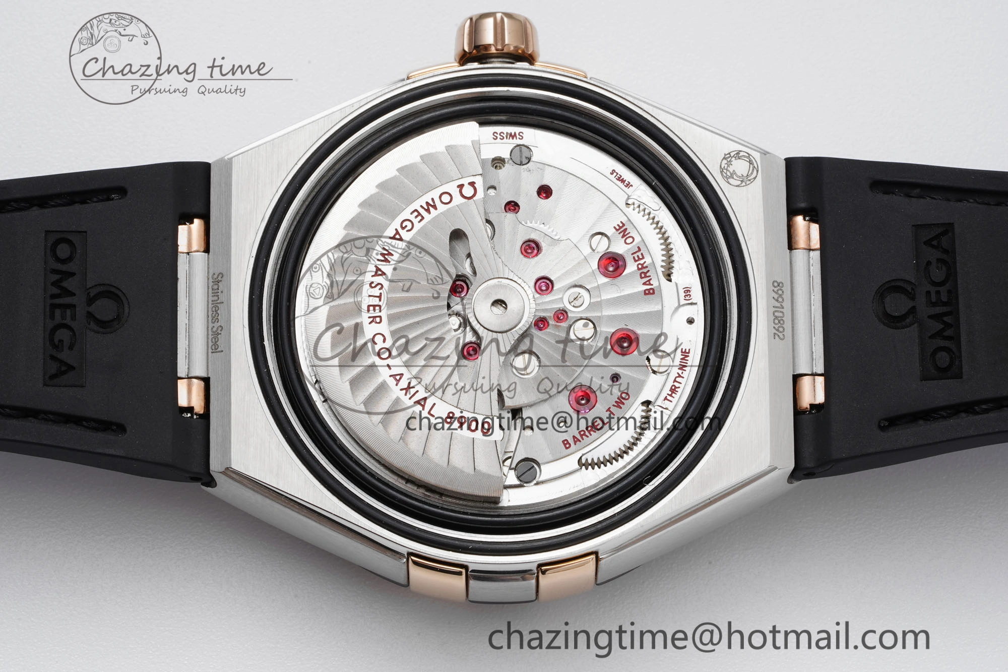 Constellation Black Ceramic SS RG 8F 1:1 Best Edition White Textured Dial on Black Gummy Strap A8900
