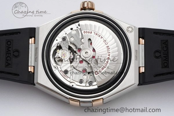 Constellation Black Ceramic SS RG 8F 1:1 Best Edition White Textured Dial on Black Gummy Strap A8900