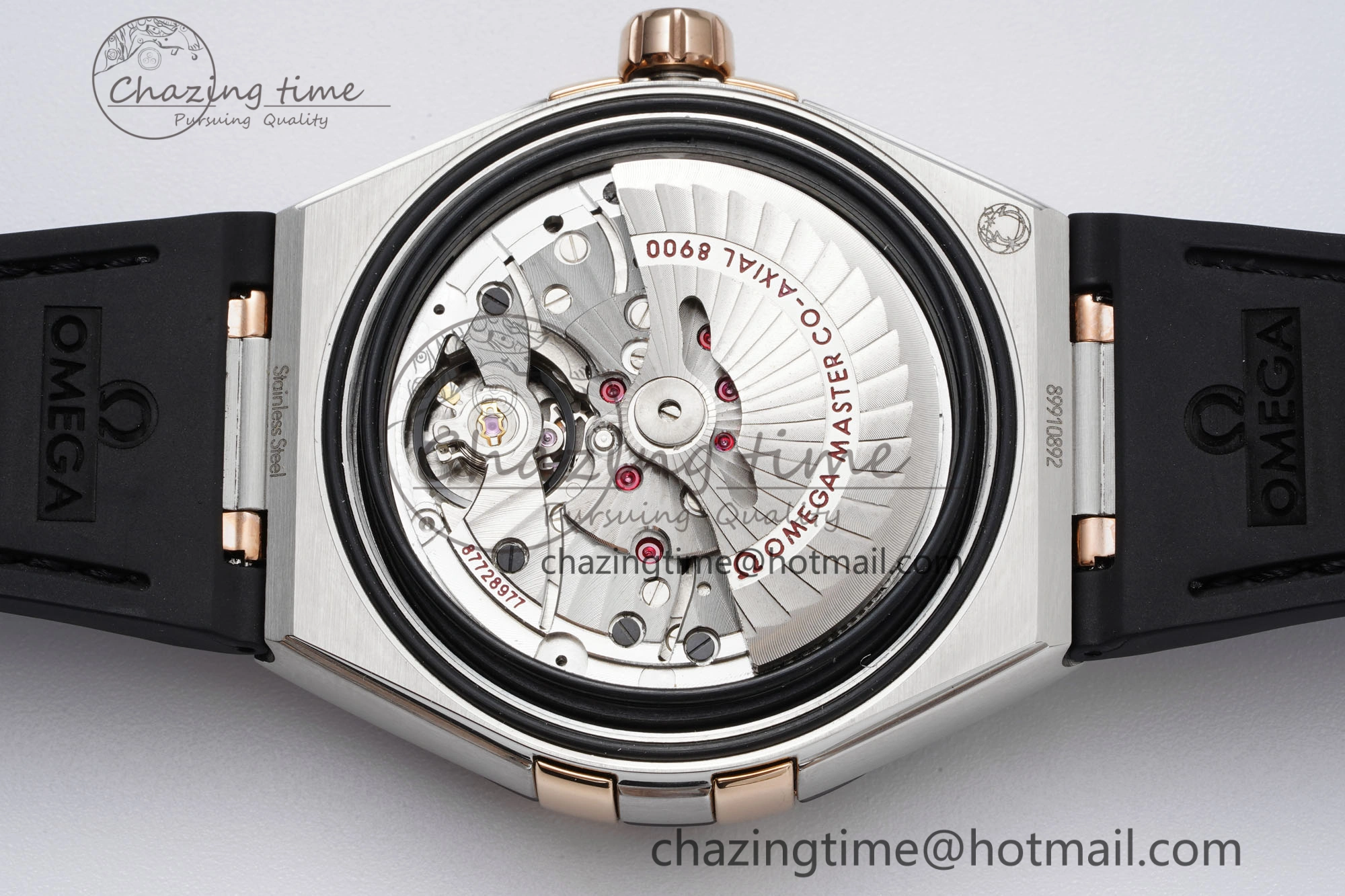 Constellation Black Ceramic SS RG 8F 1:1 Best Edition White Textured Dial on Black Gummy Strap A8900