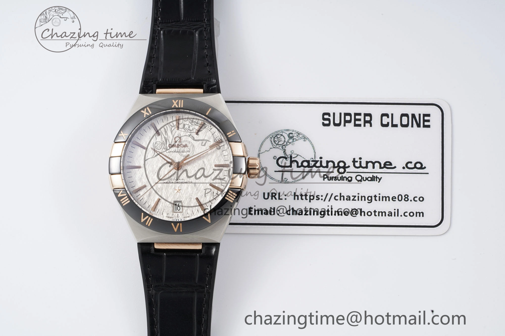 Constellation Black Ceramic SS RG 8F 1:1 Best Edition White Textured Dial on Black Gummy Strap A8900