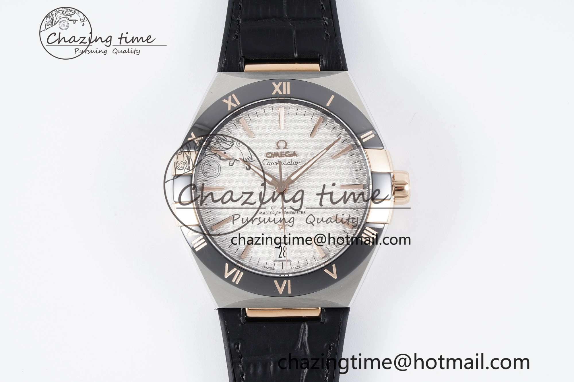 Constellation Black Ceramic SS RG SBF 1:1 Best Edition White Dial on Black Gummy Strap A8900 Super Clone