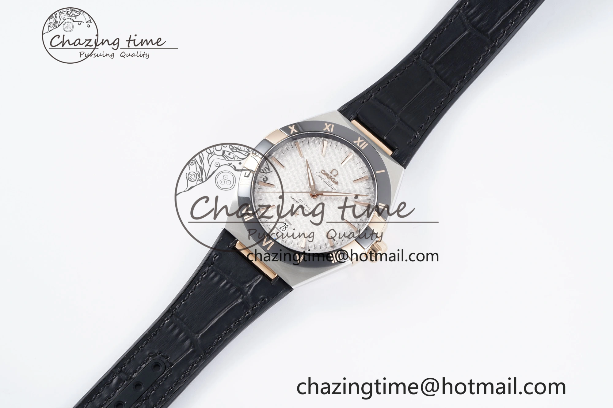Constellation Black Ceramic SS RG SBF 1:1 Best Edition White Dial on Black Gummy Strap A8900 Super Clone