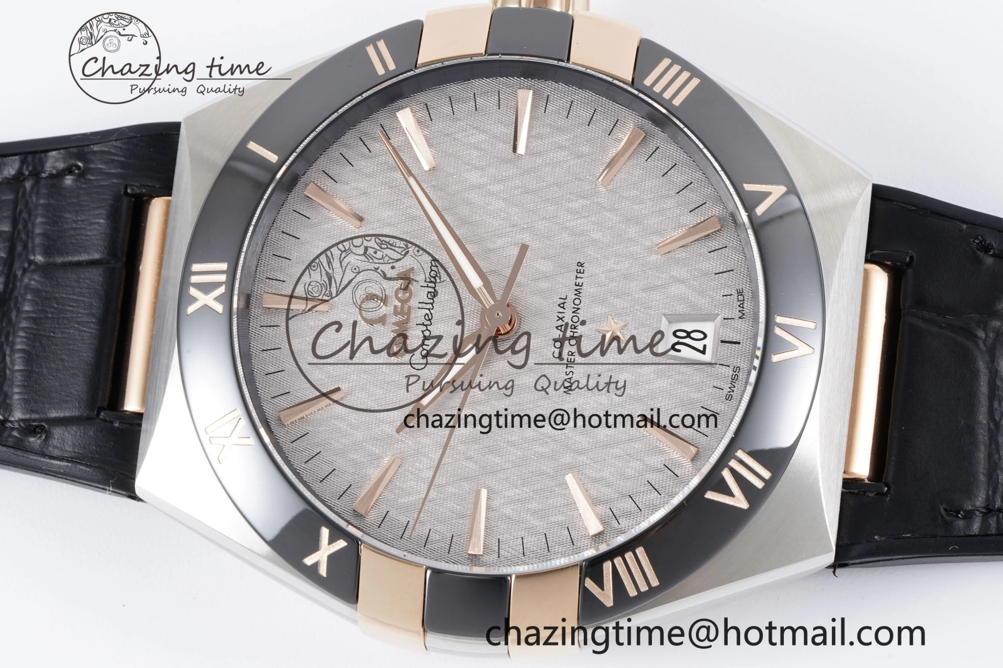 Constellation Black Ceramic SS RG SBF 1:1 Best Edition White Dial on Black Gummy Strap A8900 Super Clone